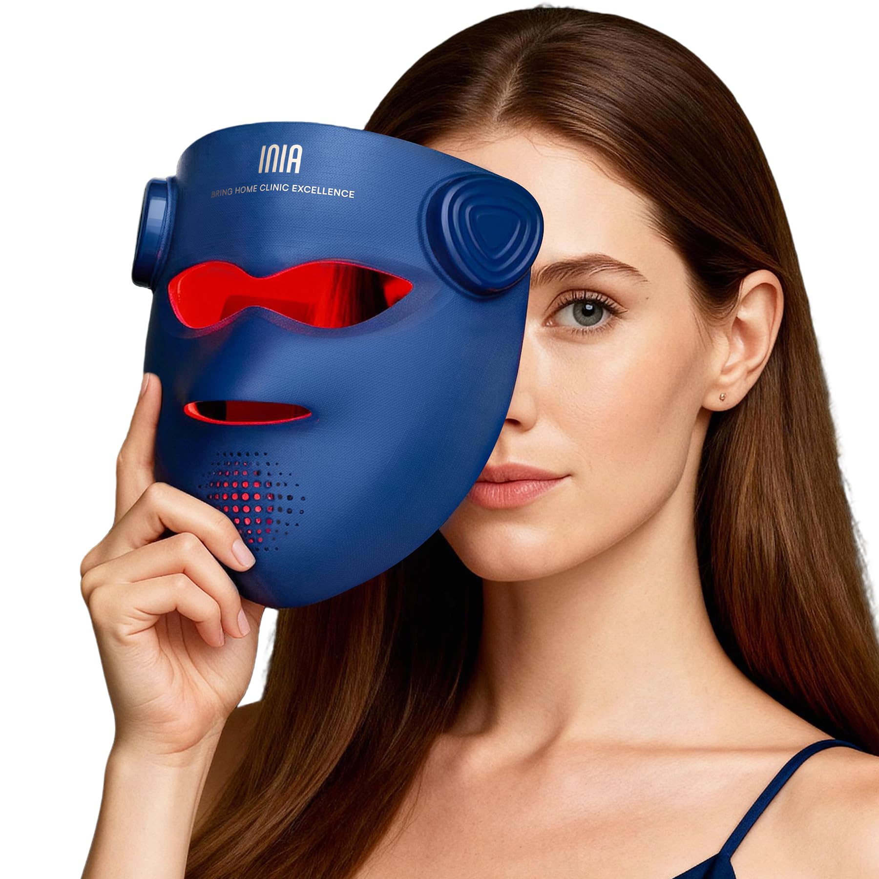 INIA Glow 4D Wireless Red Light Therapy Mask for face – Dual NIR, 320 LEDs, 4 Modes, Under-Eye Cooling, Cordless & Recha