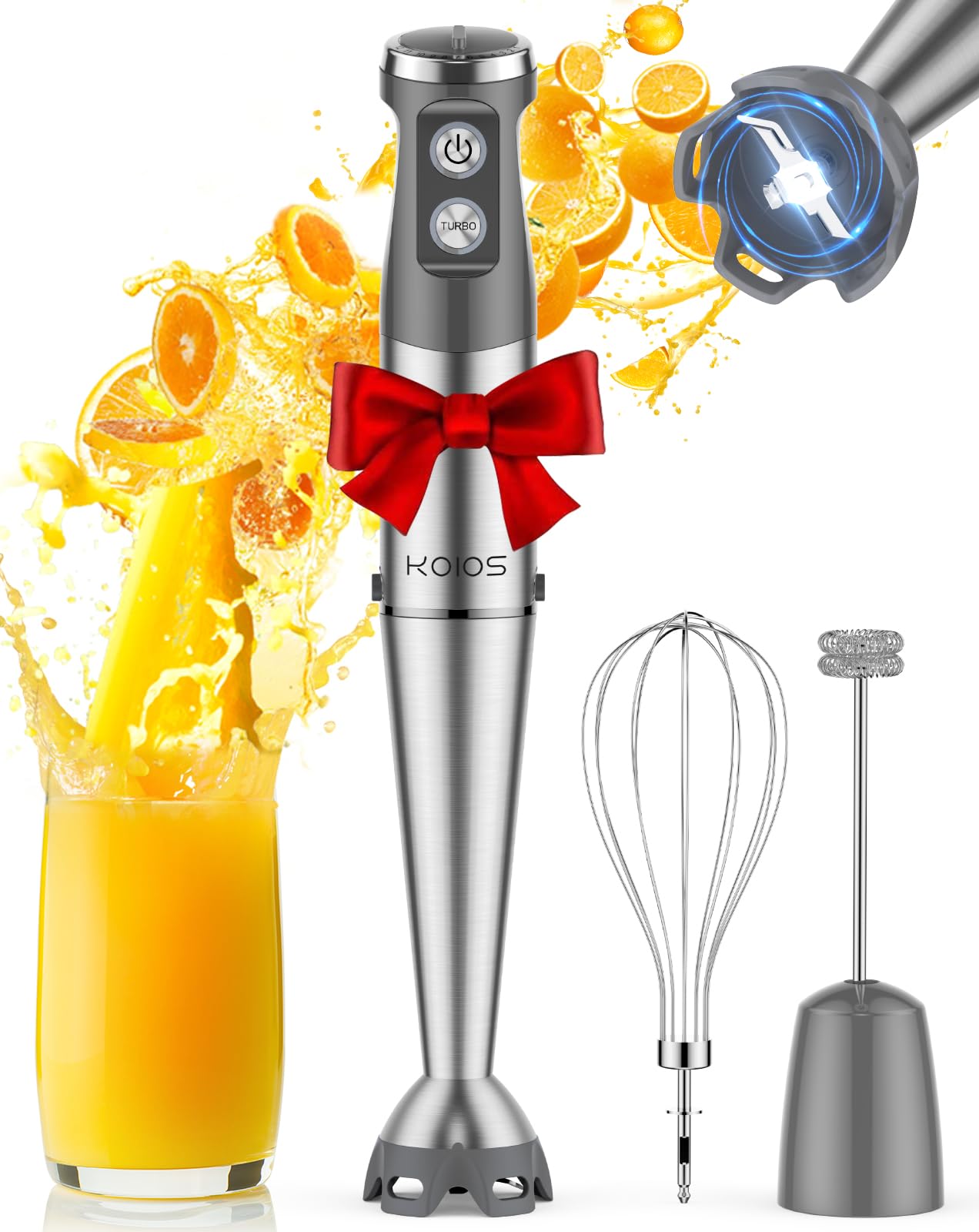 KOIOS Immersion Blender, 1000W Anti-scratch 3-in-1 Hand Blender, Upgraded 12 Speed Stainless Steel Blade Stick Blenders