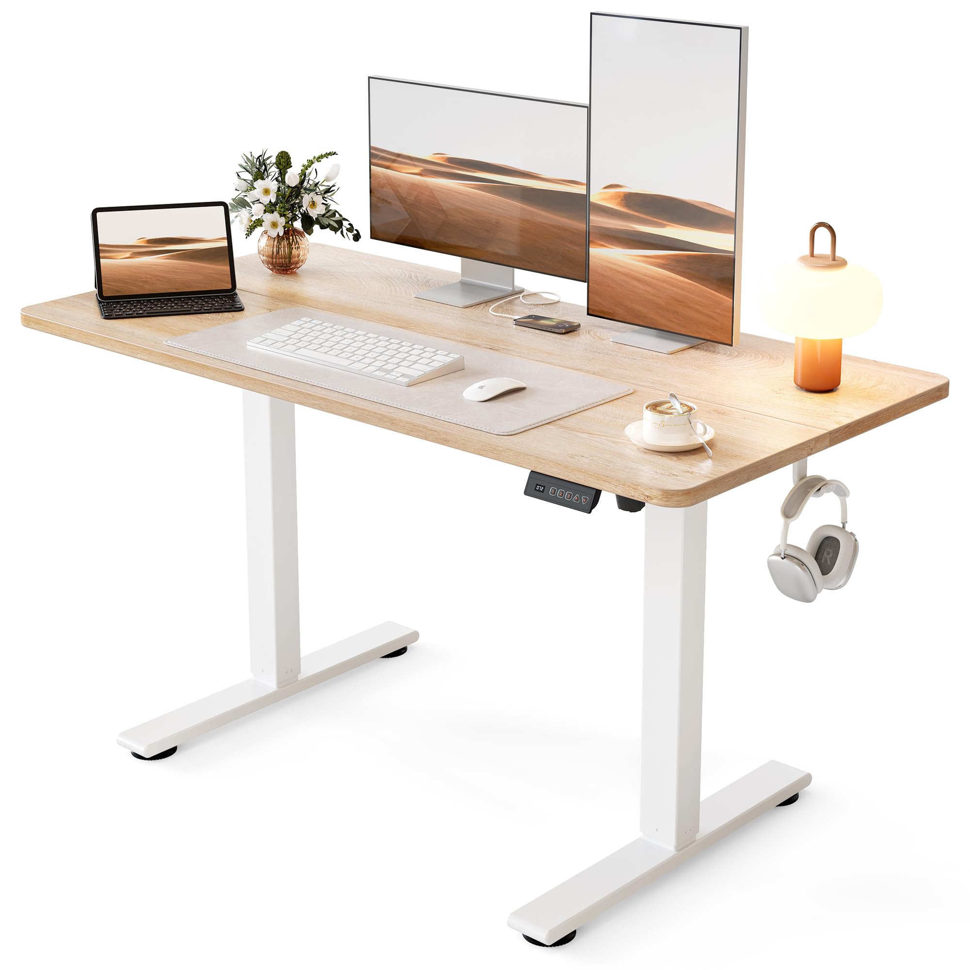 Cubiker Standing Desk, 48x24 Inches Sit Stand Home Office Desk, Electric Stand up Desk, Adjustable Desk with Splice Boar