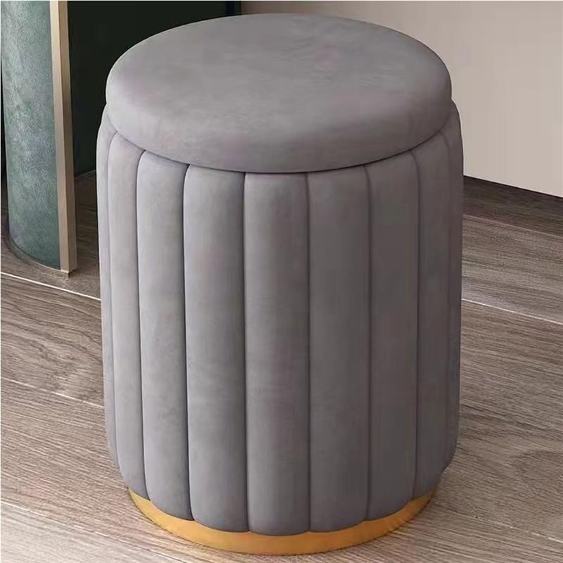Circle Stool, Ottoman Seat, Poofy Ottoman with Removable Lid, Vanity Stool with Gold Plating Base, Modern Round Makeup S