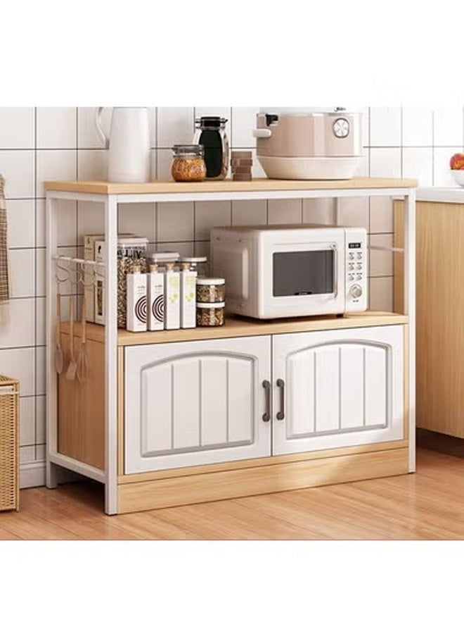 KLNAMAEAAN 2-Tier Kitchen Storage Shelf Microwave Oven Stand Rack Spice Organizer with 2 Door Storag