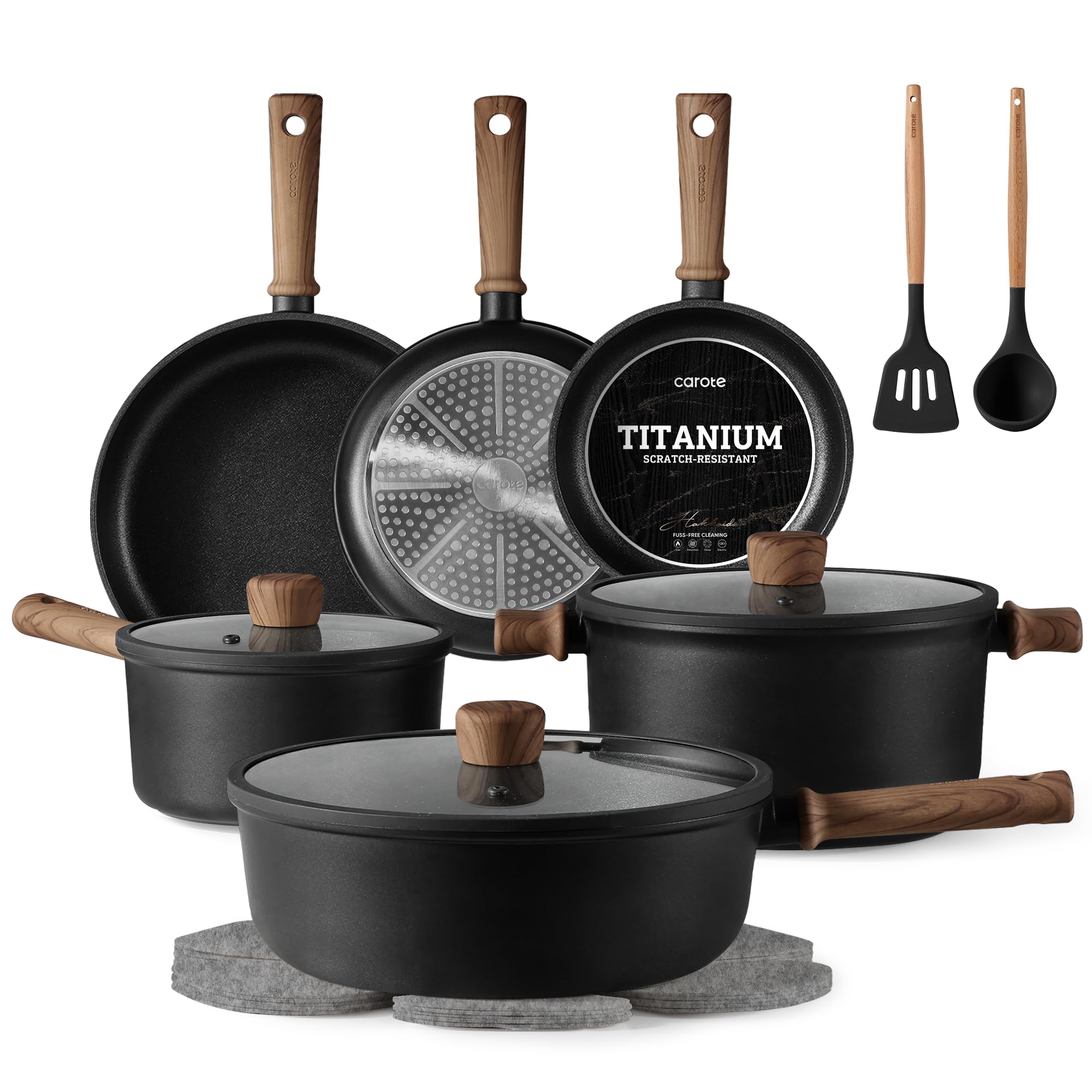 CAROTE Nonstick Pots and Pans, Induction Titanium Cookware Set 16pcs Kitchen Cooking Sets, Pot and P