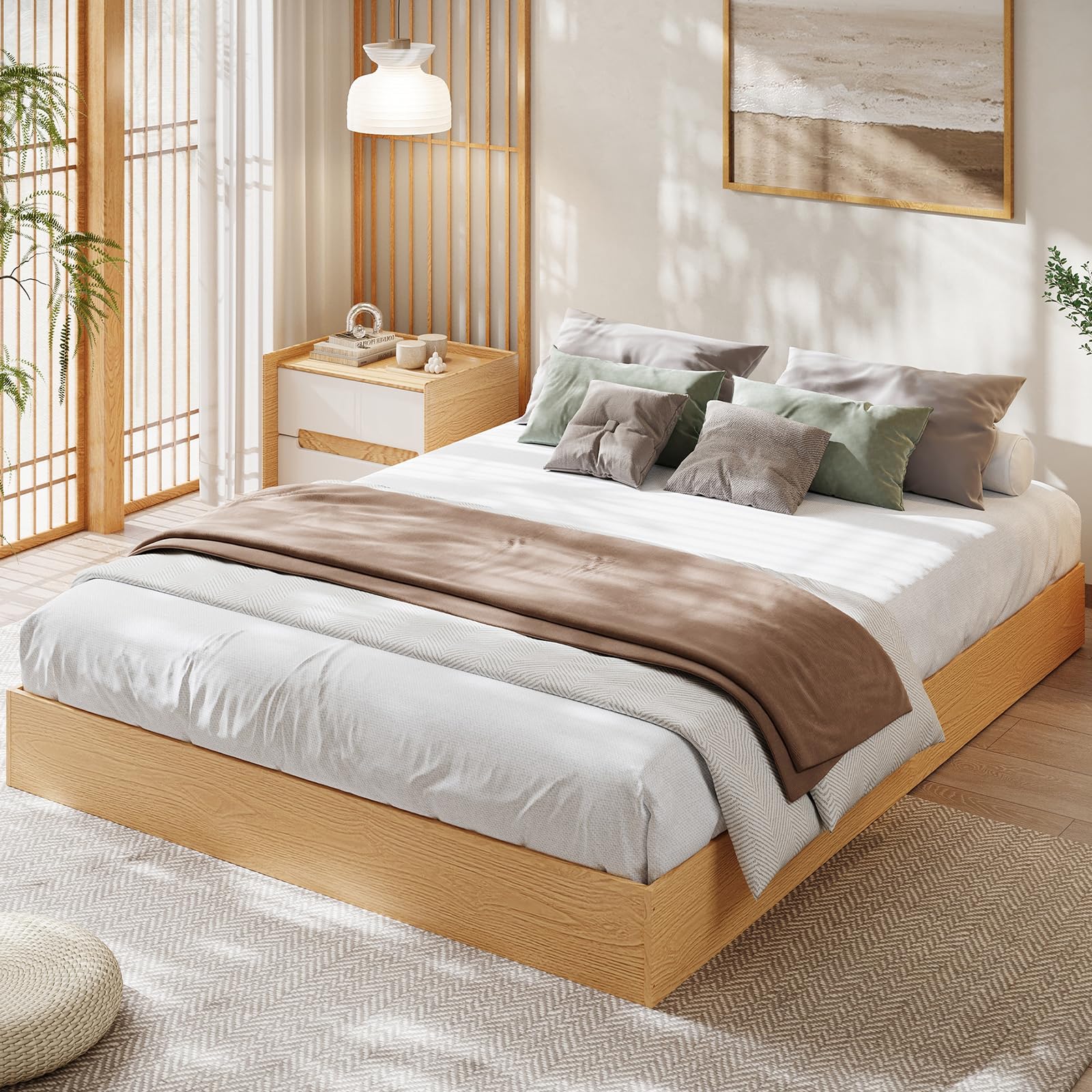 Garvee Wood Platform Bed Frame, Full Size Low Profile Bed Frame Without Headboard, Wood Slat Support, No Box Spring Need