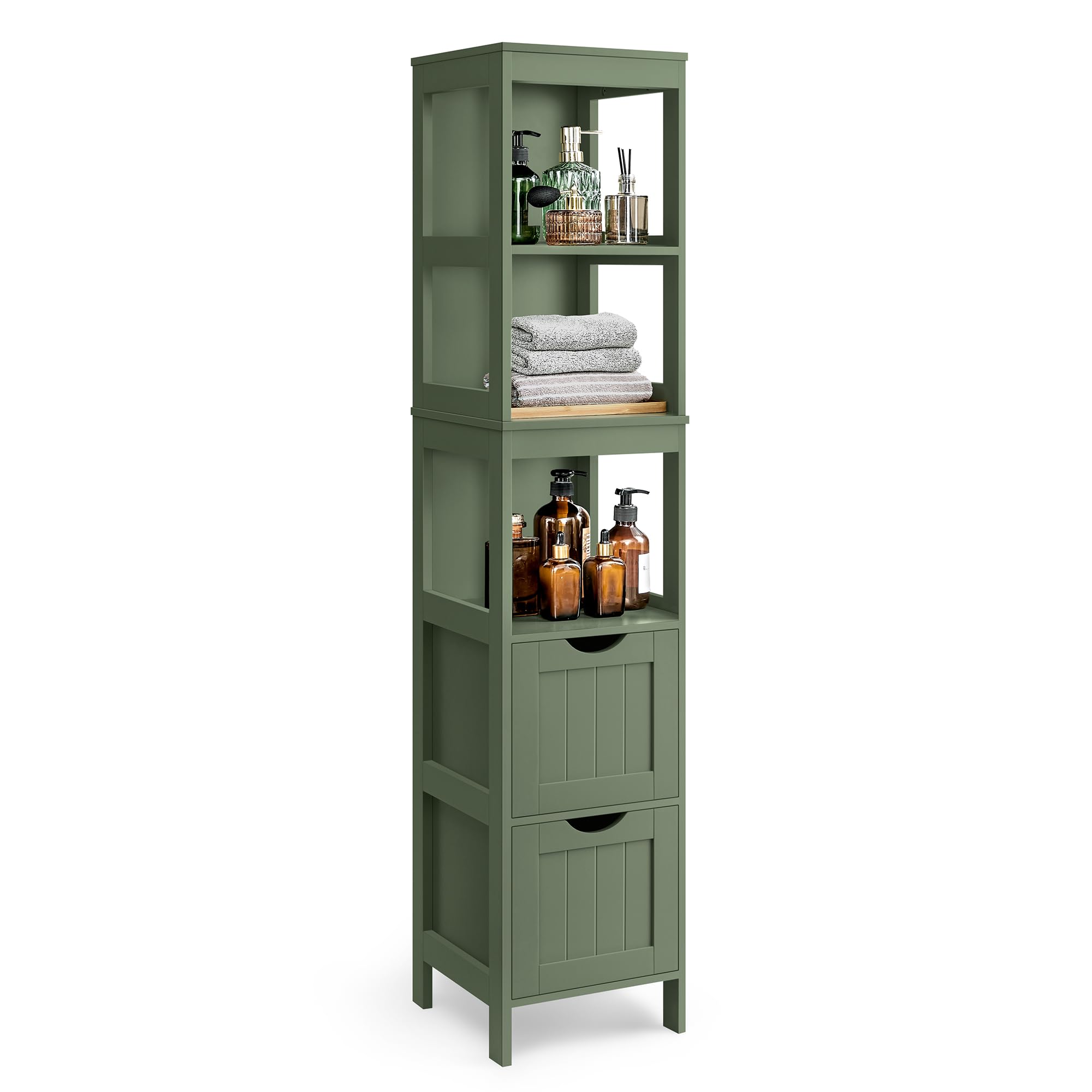 VASAGLE Bathroom Floor Cabinet, Freestanding Bathroom Storage Unit, with 2 Drawers, 3 Open Compartments, for Bathroom, L