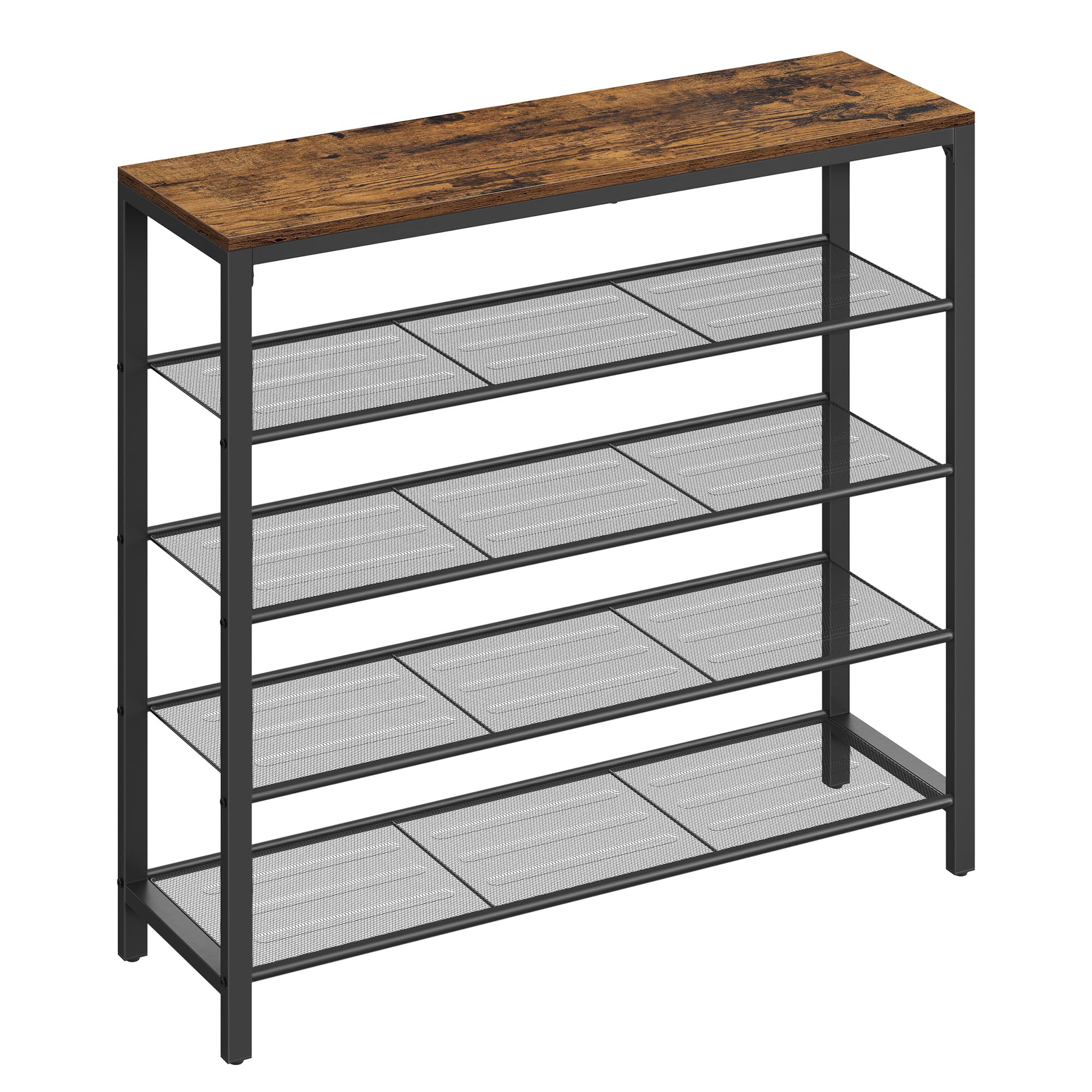 VASAGLE Shoe Rack, Shoe Storage Organiser with 4 Mesh Shelves and Large Surface for Bags, Shoe Shelf for Entryway, Hallw