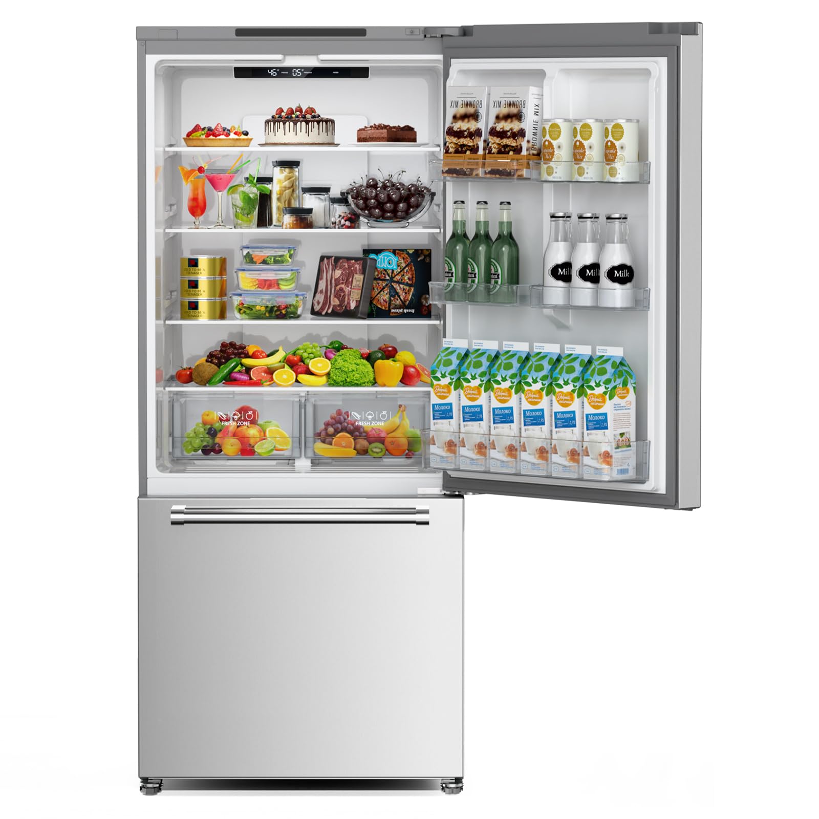 Antarctic Star French Door Refrigerator, Auto Ice & Water Filter, VCM Stainless, Multi-Air, Fast Cooling, Inverter, LED