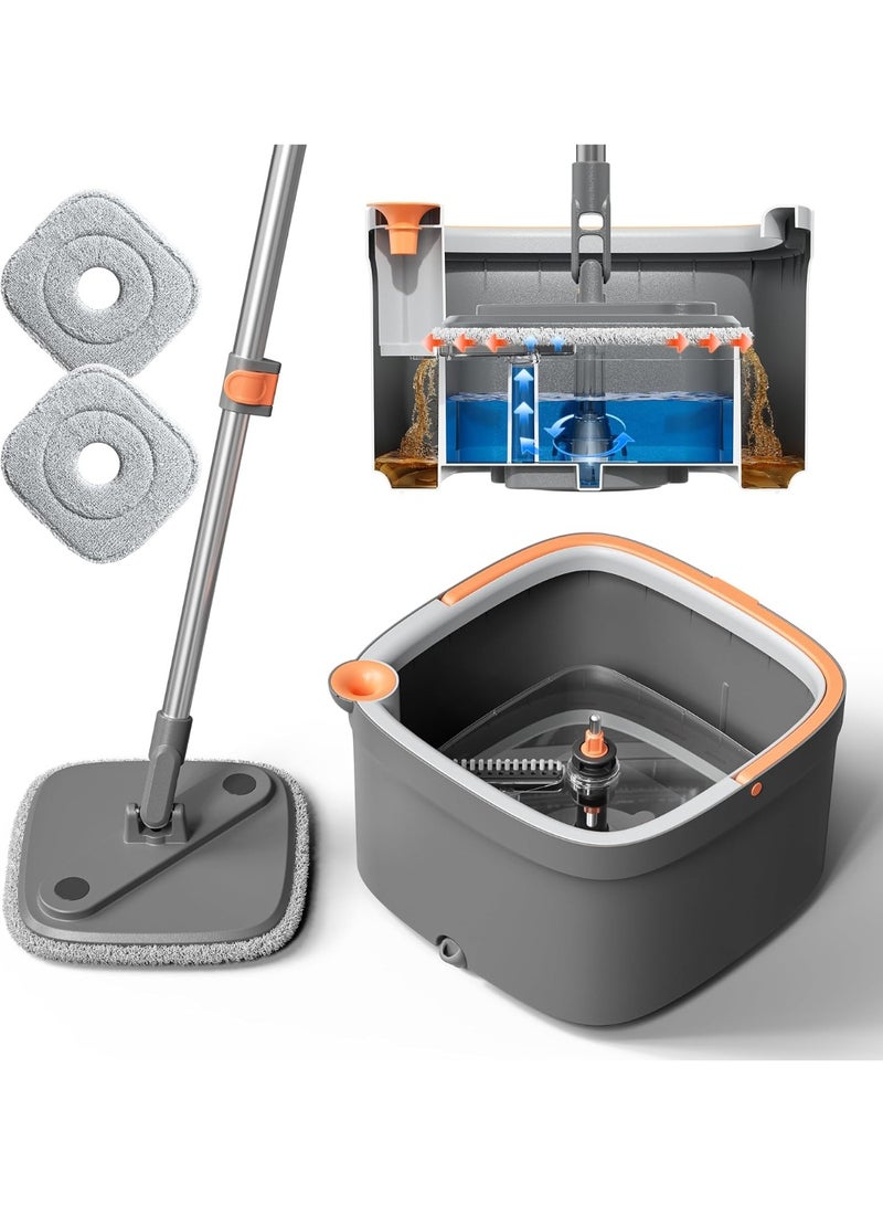 rayze Spin mop and bucket set with 2 replaceable microfiber mop pads, featuring a self-separating di
