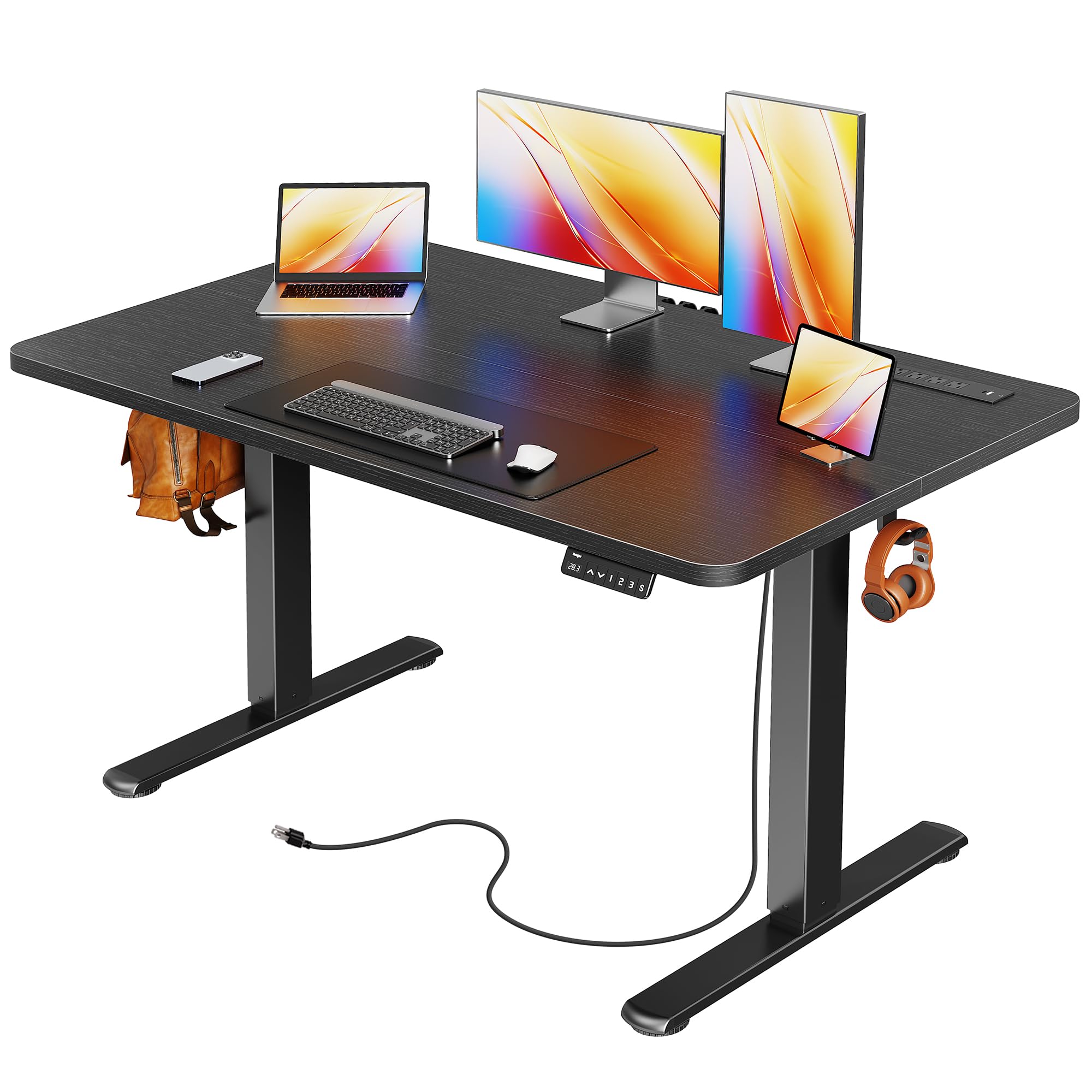 Huuger Electric Standing Desk with Power Outlets and USB-C Port, 47 X 24 Inch Height Adjustable Desk