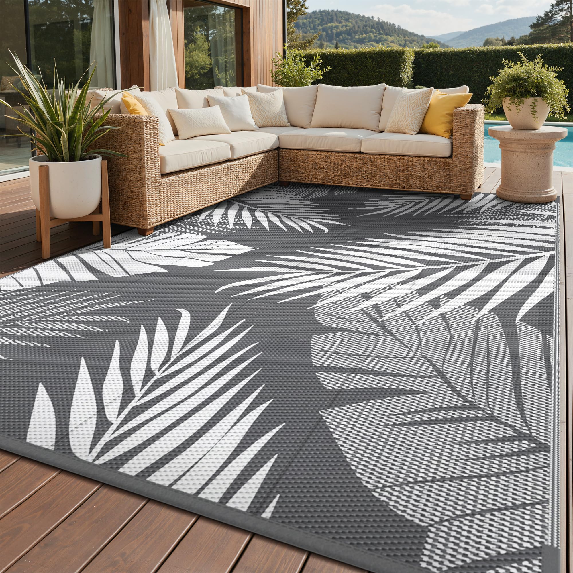 GENIMO Outdoor Rug 8' x 10' Waterproof for Patios Clearance, Reversible Plastic Straw Camping Rug Carpet, Large Area Rug