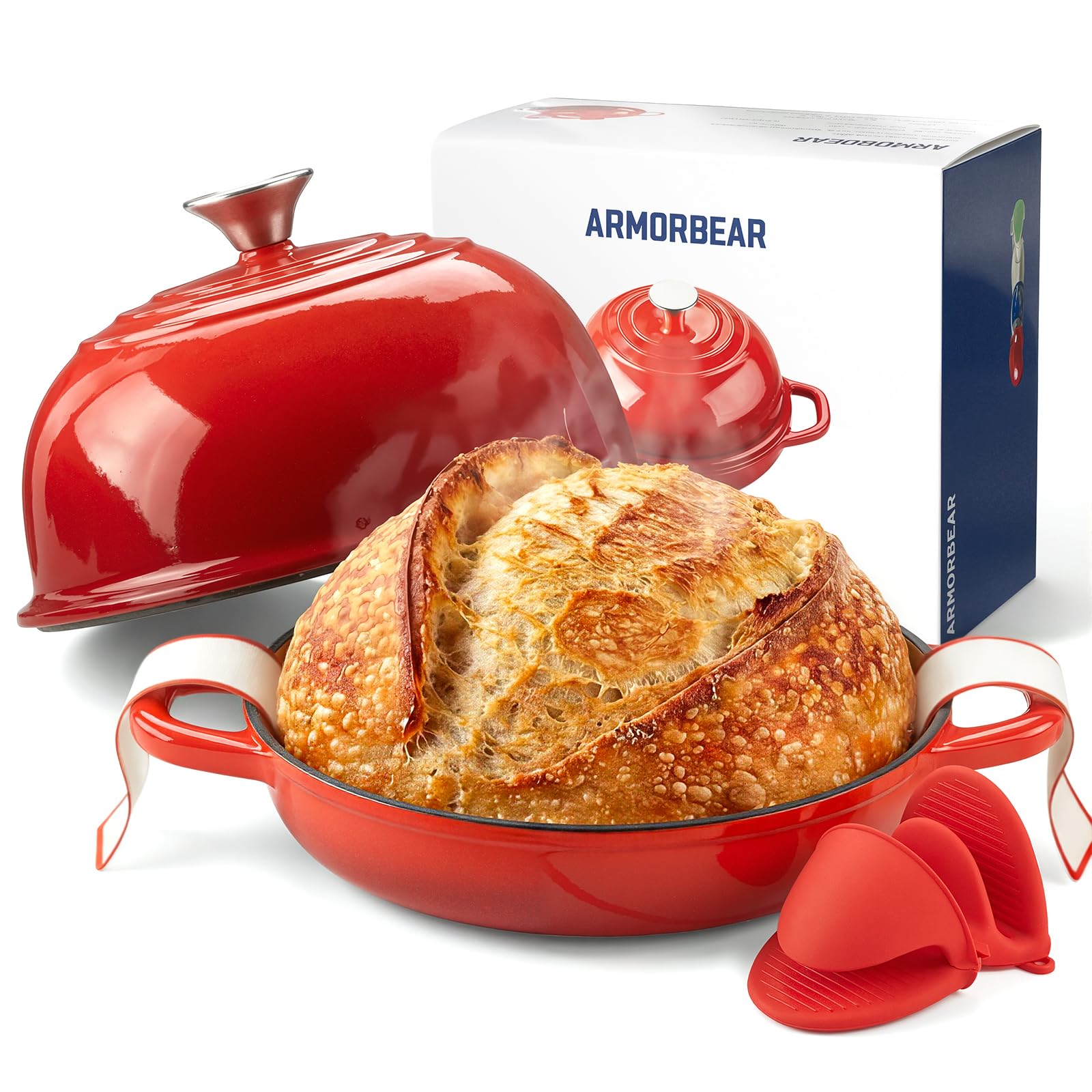 Dutch Oven for Bread Making-5QT Cast Iron Sourdough Dutch Oven Pot with Lid, Enameled Round Cast Iron Bread Pot with Dom