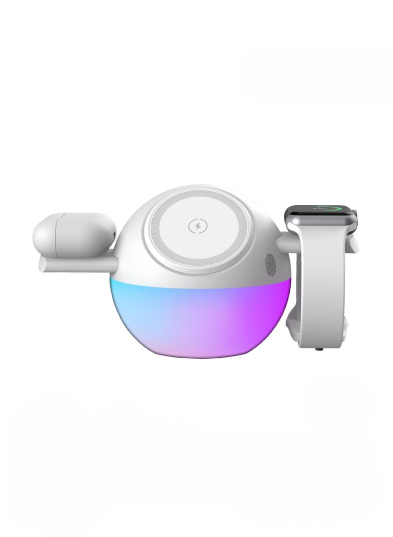 porodo Orbix 3 in 1 Wireless Charger with Adjustable Ambient Light & 15W Wireless Charging / MagSafe Compatible /RGB Lig