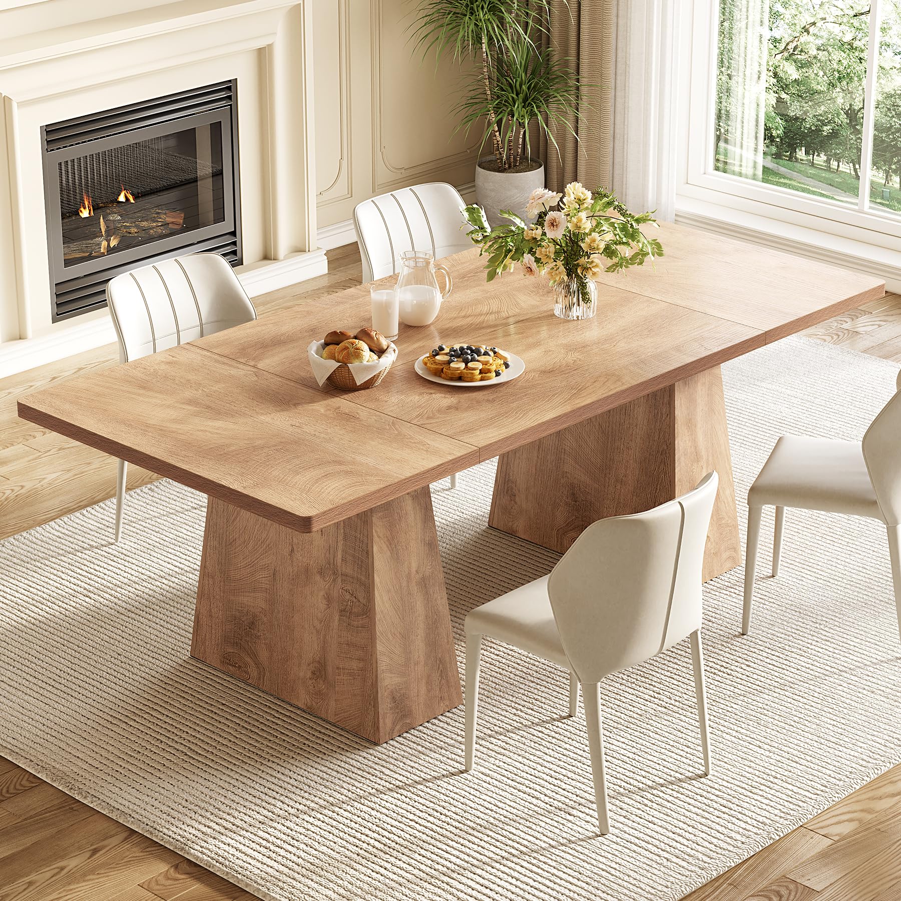 LITTLE TREE Dining Table for 6 People, Wooden Table, Rectangle Furniture with Heavy Duty Legs, Modern Kitchen Table for