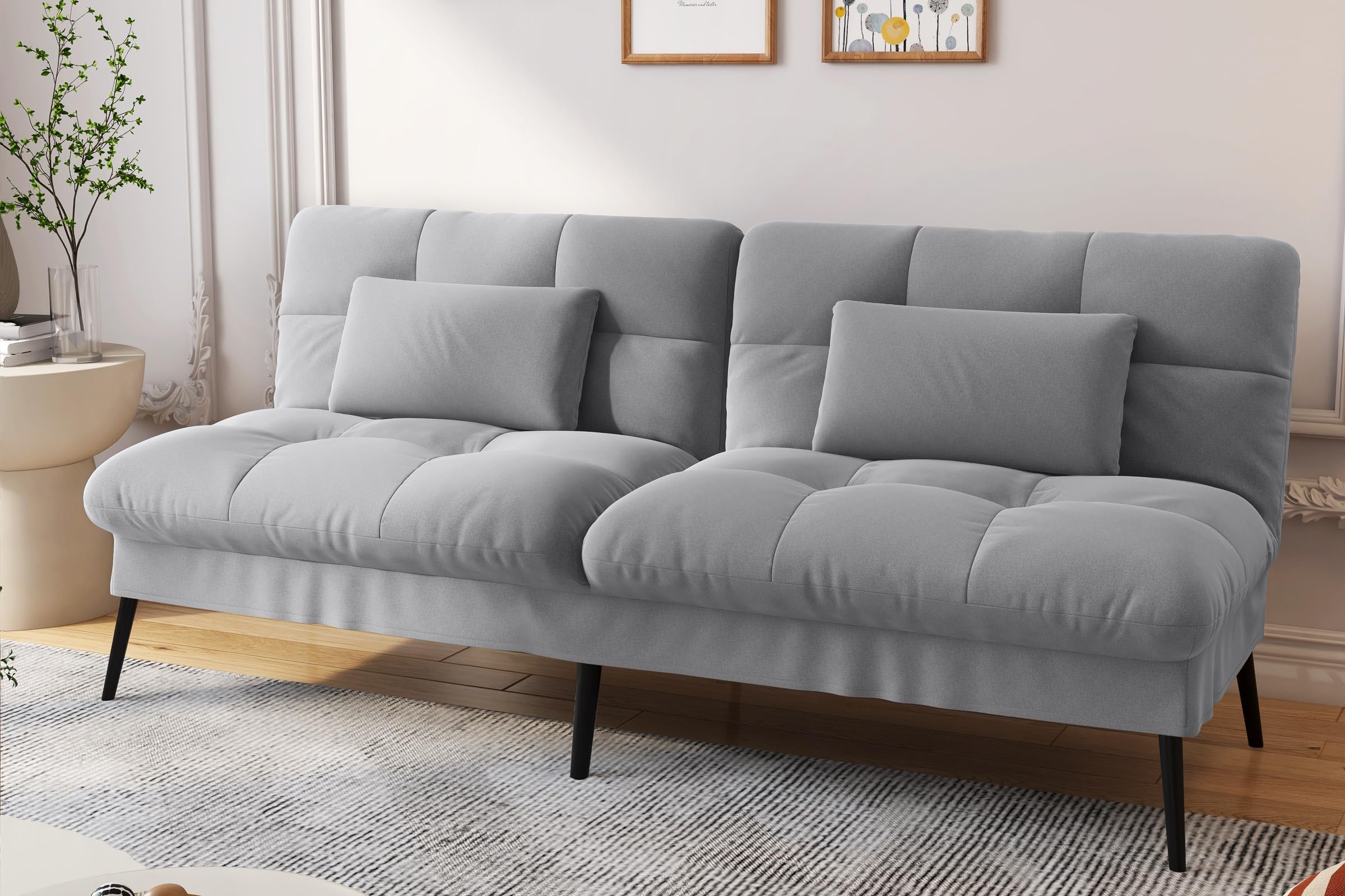 COMHOMA Fabric Sofa Bed 3 Seater Upgraded Frame 5-Gear Back Angle Adjustable Futon Sofa for Living Room, Guest Room (Fab