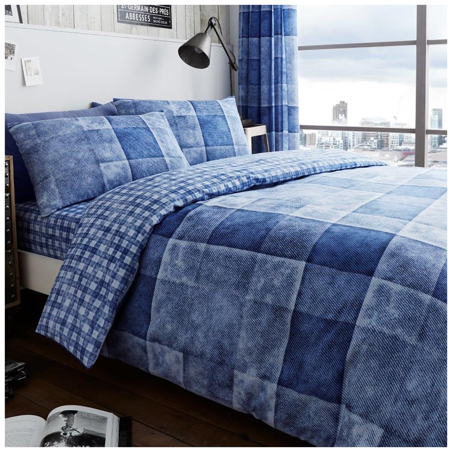 GC GAVENO CAVAILIA Polycotton Checked Duvet Cover Double (200cm x 200cm) - Quilt Bedding Set Double 
