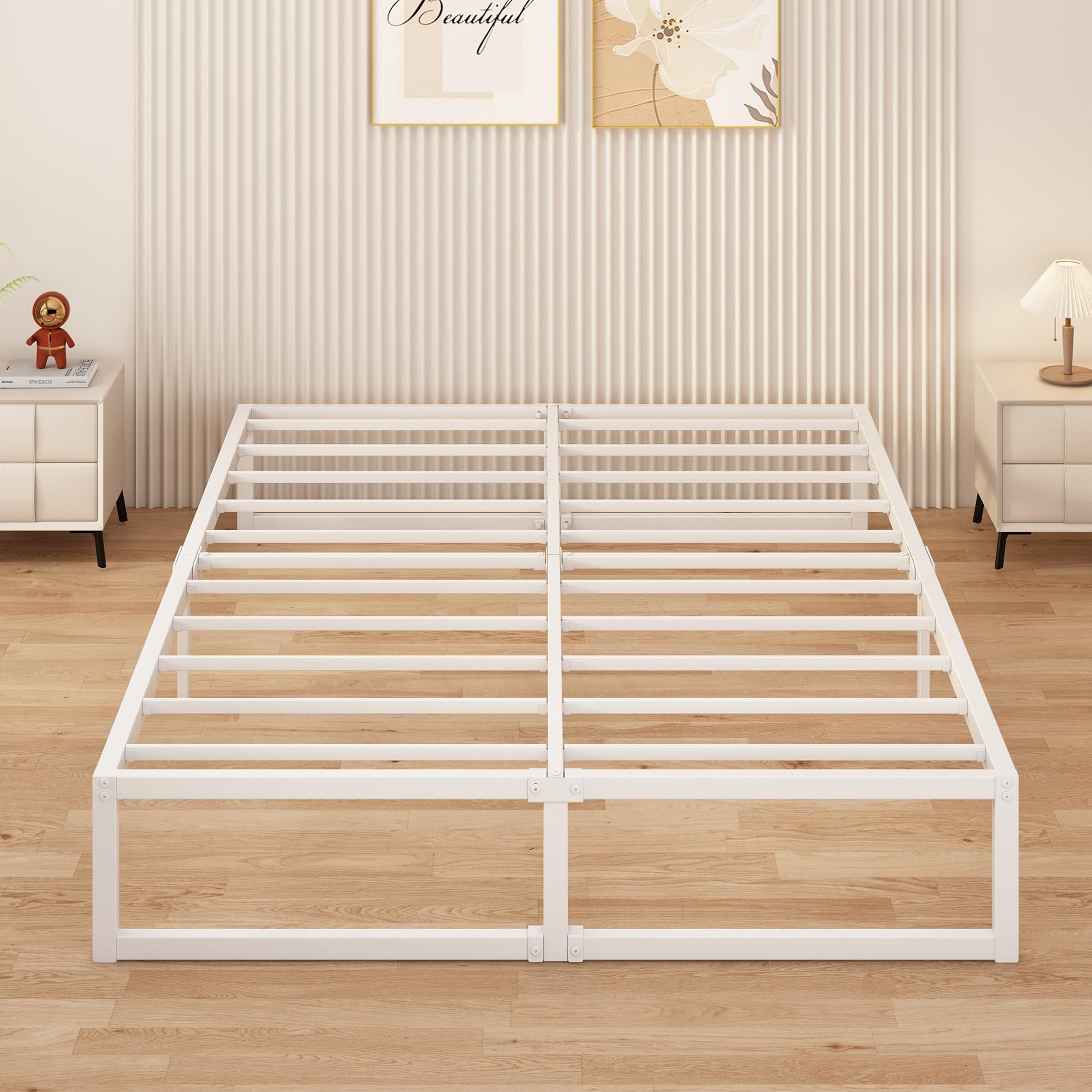 Yicensen Double Bed Frame 135x190 cm Metal Platform Bed Double with Steel Slat Support, Easy Assembl