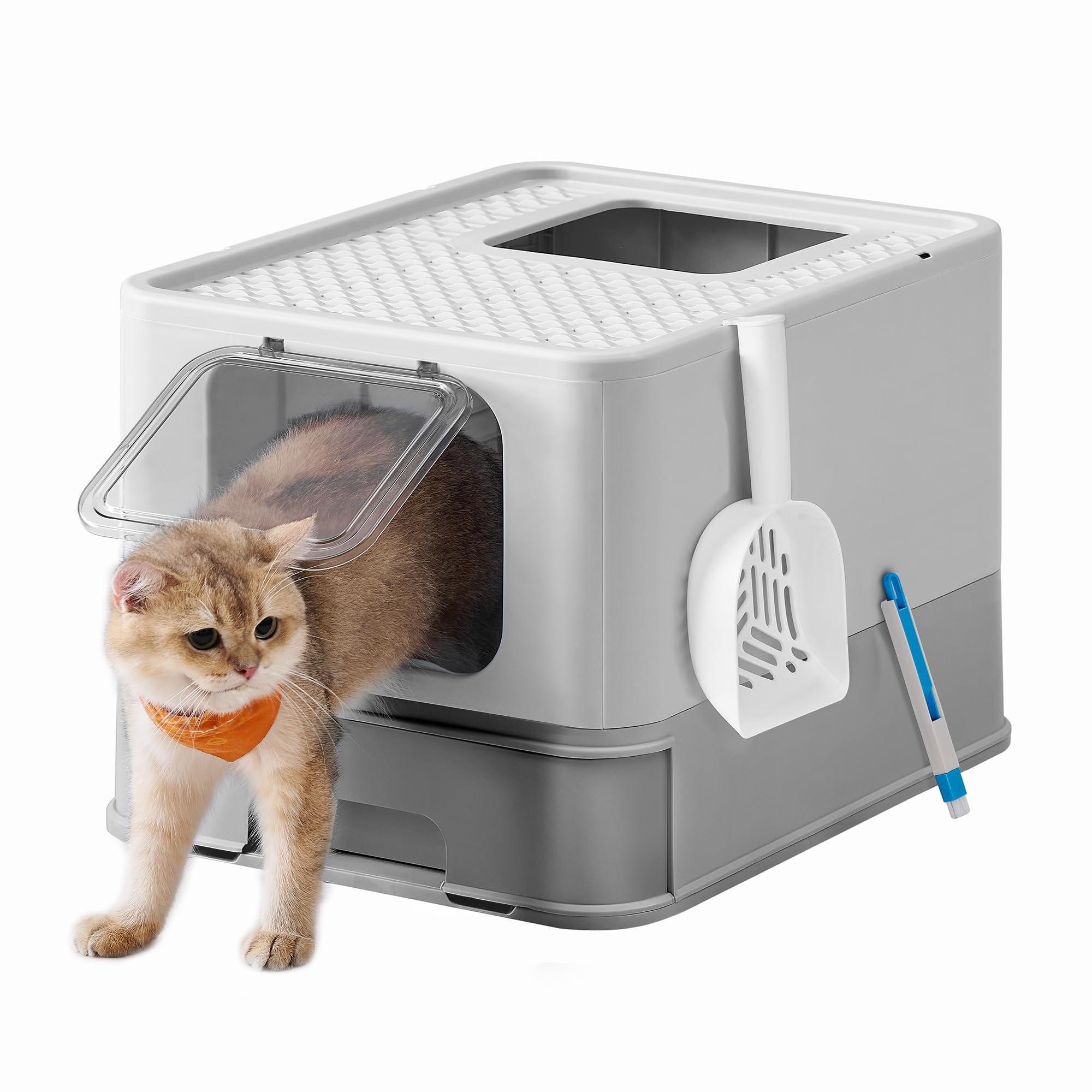 Feandrea Hidden Cat Litter Box, Cat Litter Tray with Hood, Slide-Out Tray, Scoop, Brush, Spacious fo