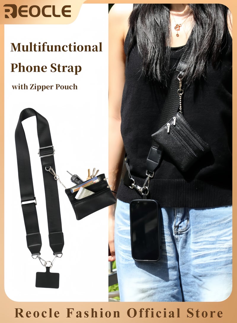 REOCLE Multifunctional Phone Strap with Zipper Pouch Wide Bag Shoulder Strap Comfortable and Soft Adjustable Length for 