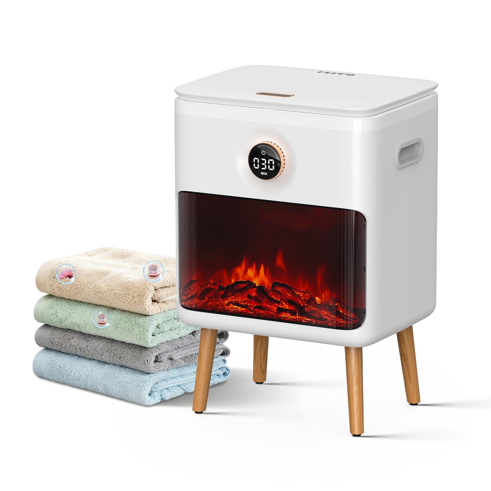 FEPPO Towel Warmer, Large Capacity Luxury Towel Warmers for Bathroom with HearthGlow Display, Rotary Timer Control & LED