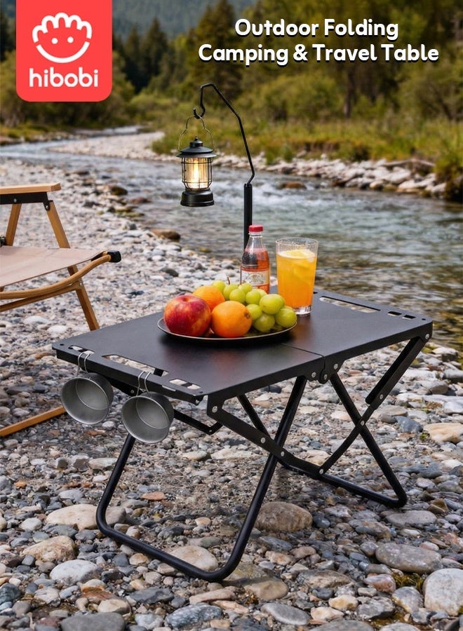 hibobi Portable Folding Camping Table with Lamp Stand and Storage Bag, Lightweight Outdoor Travel Table for Camping, Pic