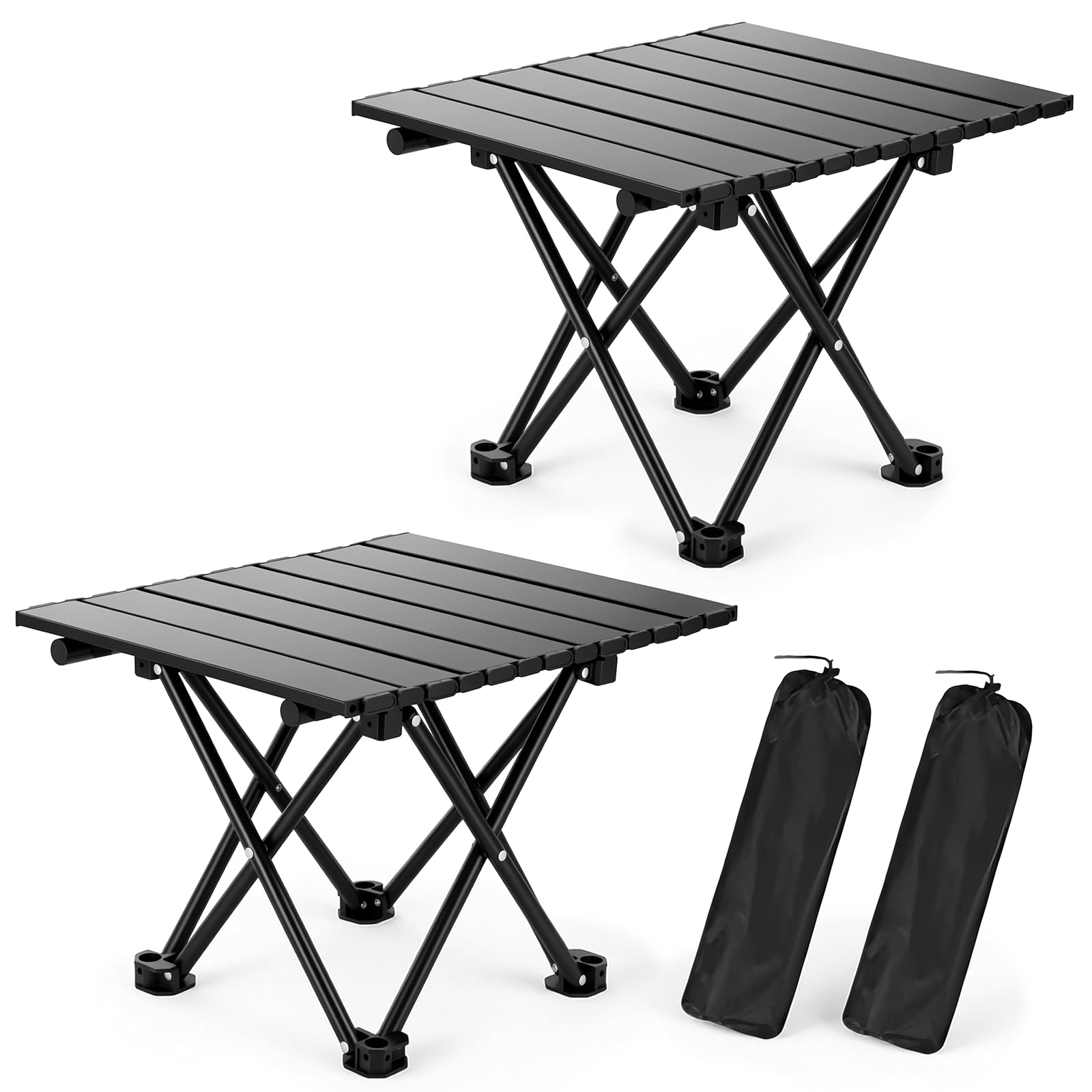 2 Pack Portable Camping Table Foldable, Ultralight Small Folding Beach Table with Carry Bag for Outdoor Travel, Beach, C