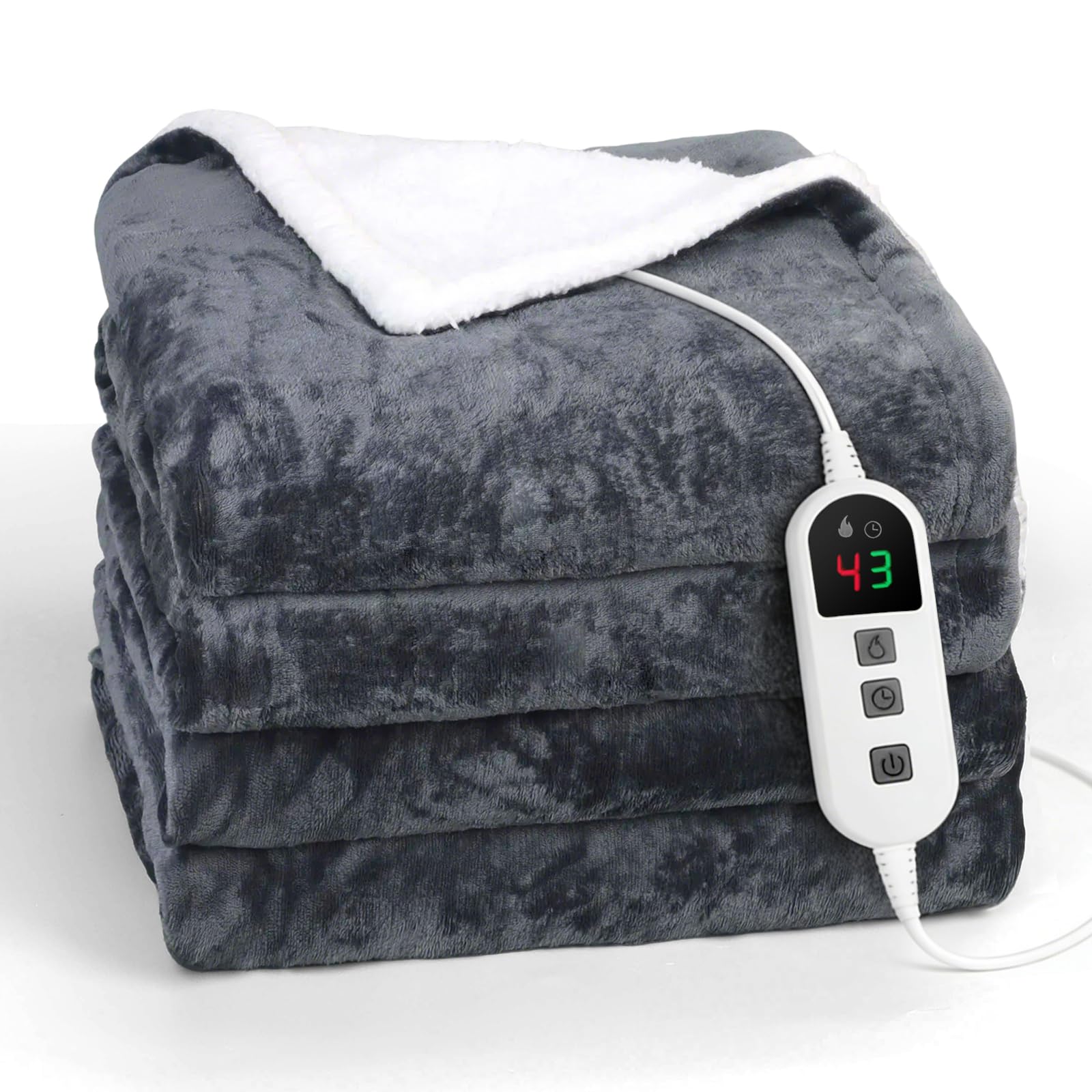 Elytsemoh Electric Blanket with 10 Heat Levels, Up-to-9-Hours Auto-Off Timer, flannel sherpa 160x130