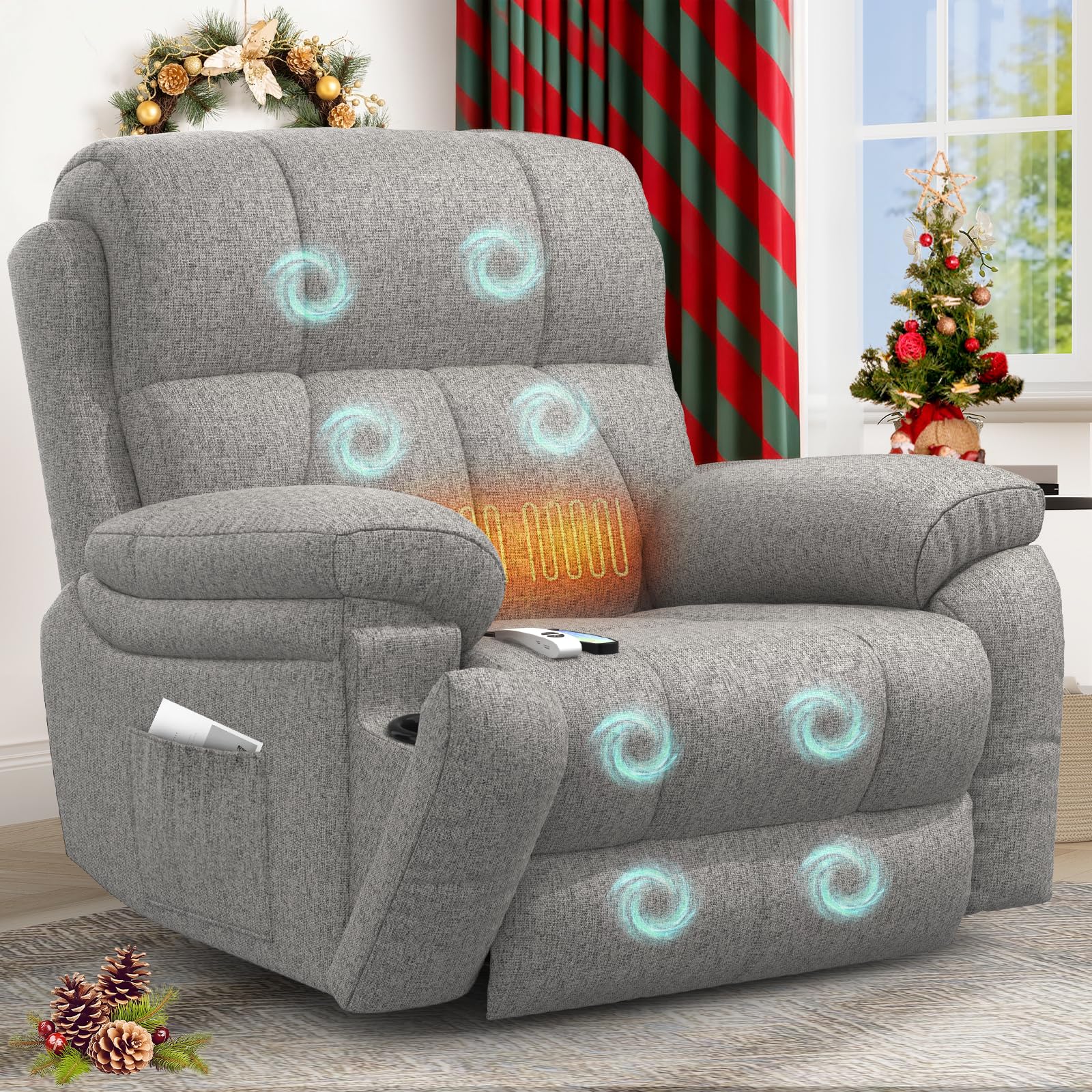 Lift Chair Recliners for Elderly, 60cm Extra-wide Recliner Chair with Massage & Heat, Extended Footr