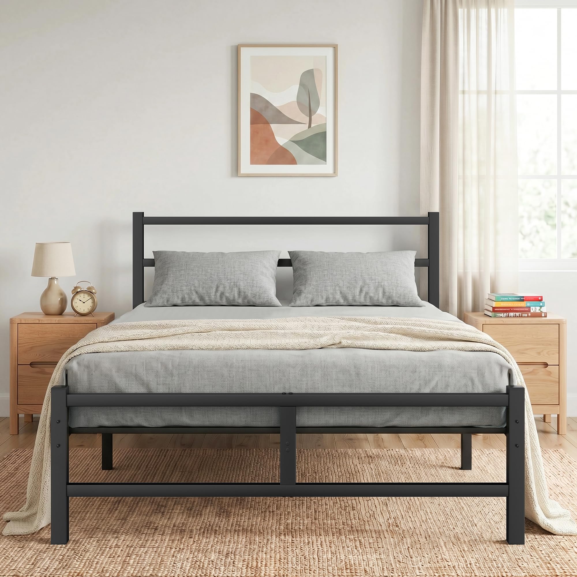 Frost IX Double Bed Frame, 4ft6 All Metal Slats Support Platform Bed Frame with Under-Bed Storage Sp