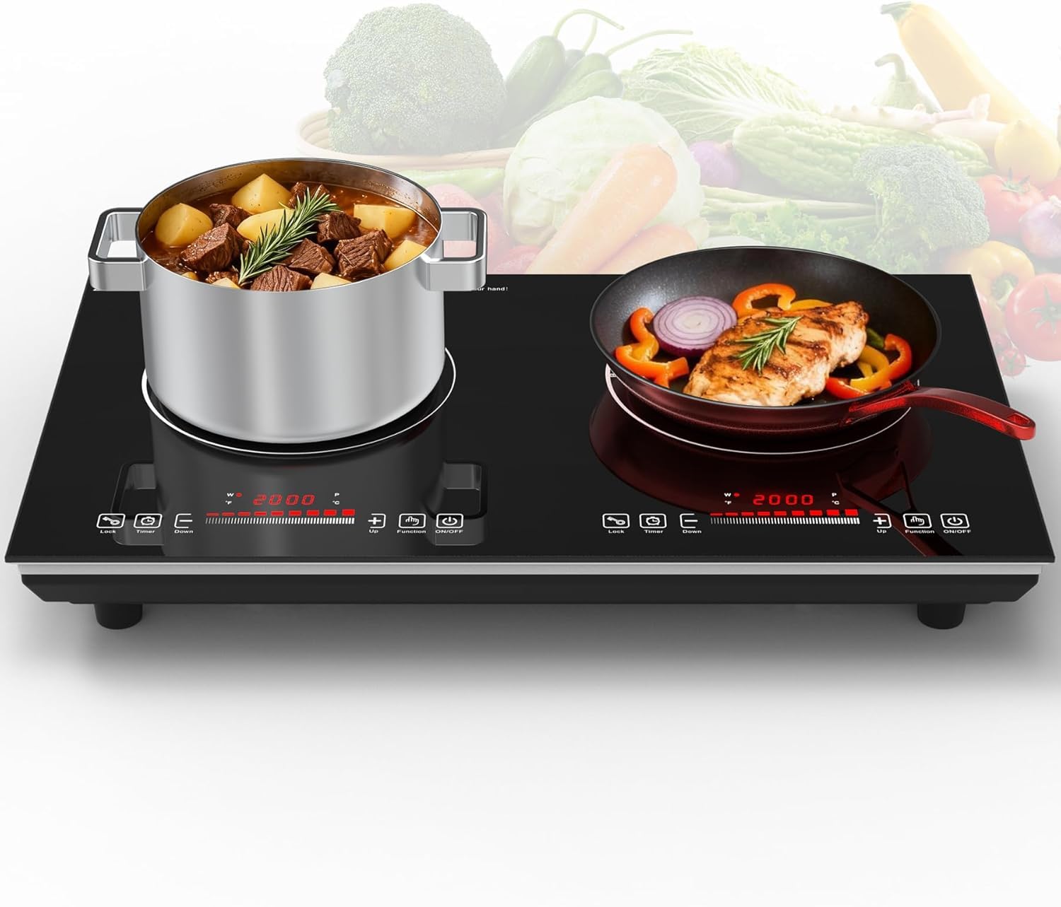 VBGK 2 burner Induction Hob,3600W Electric hob 2 burner with Knob Control,9 Power Levels, Kids Lock 
