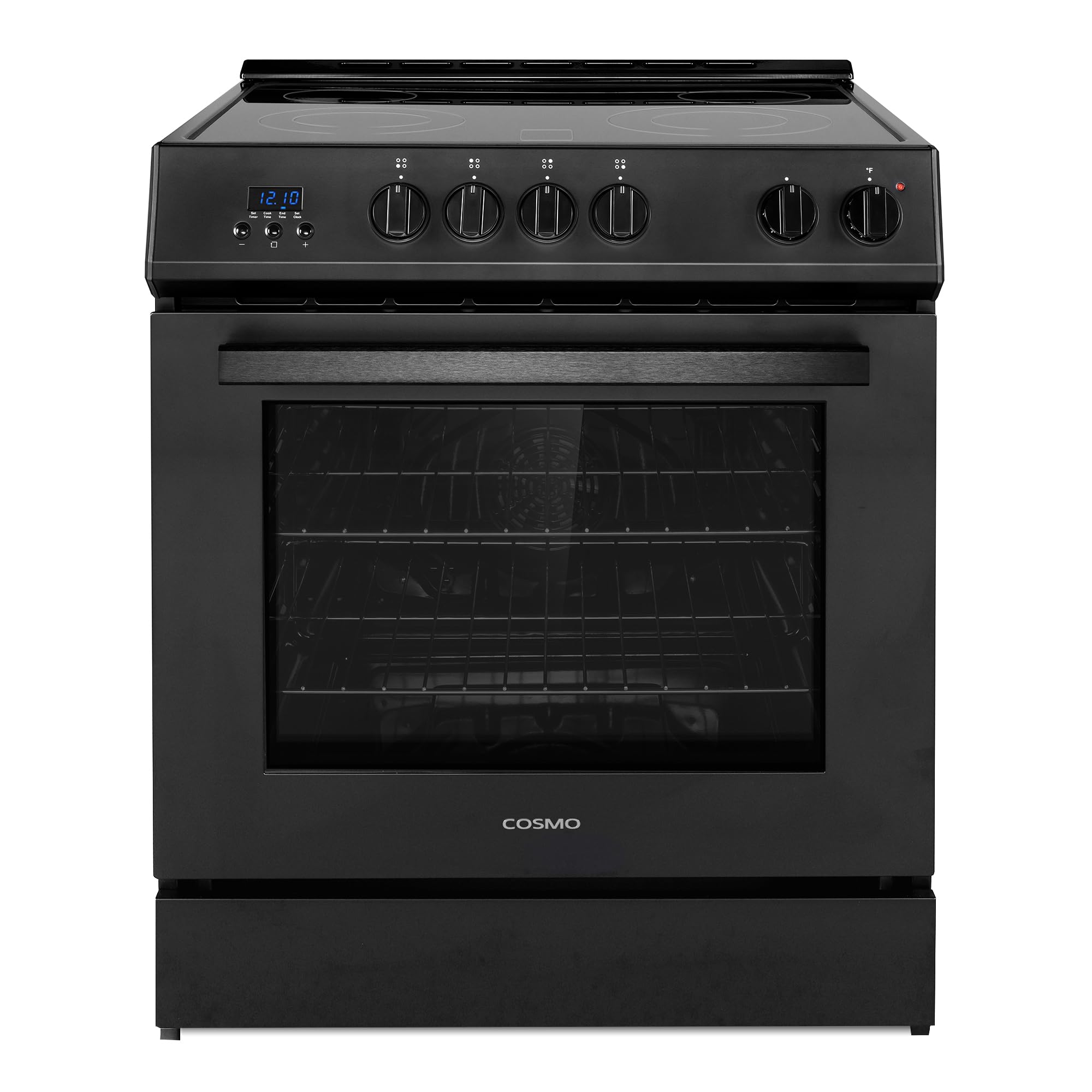 30 in. Stellar Coll 4.9 cu. ft. 4 Burner Electric Range, Convection, Black | Cosmo COS-ERD304K-BK Glass Cooktop, Dual El