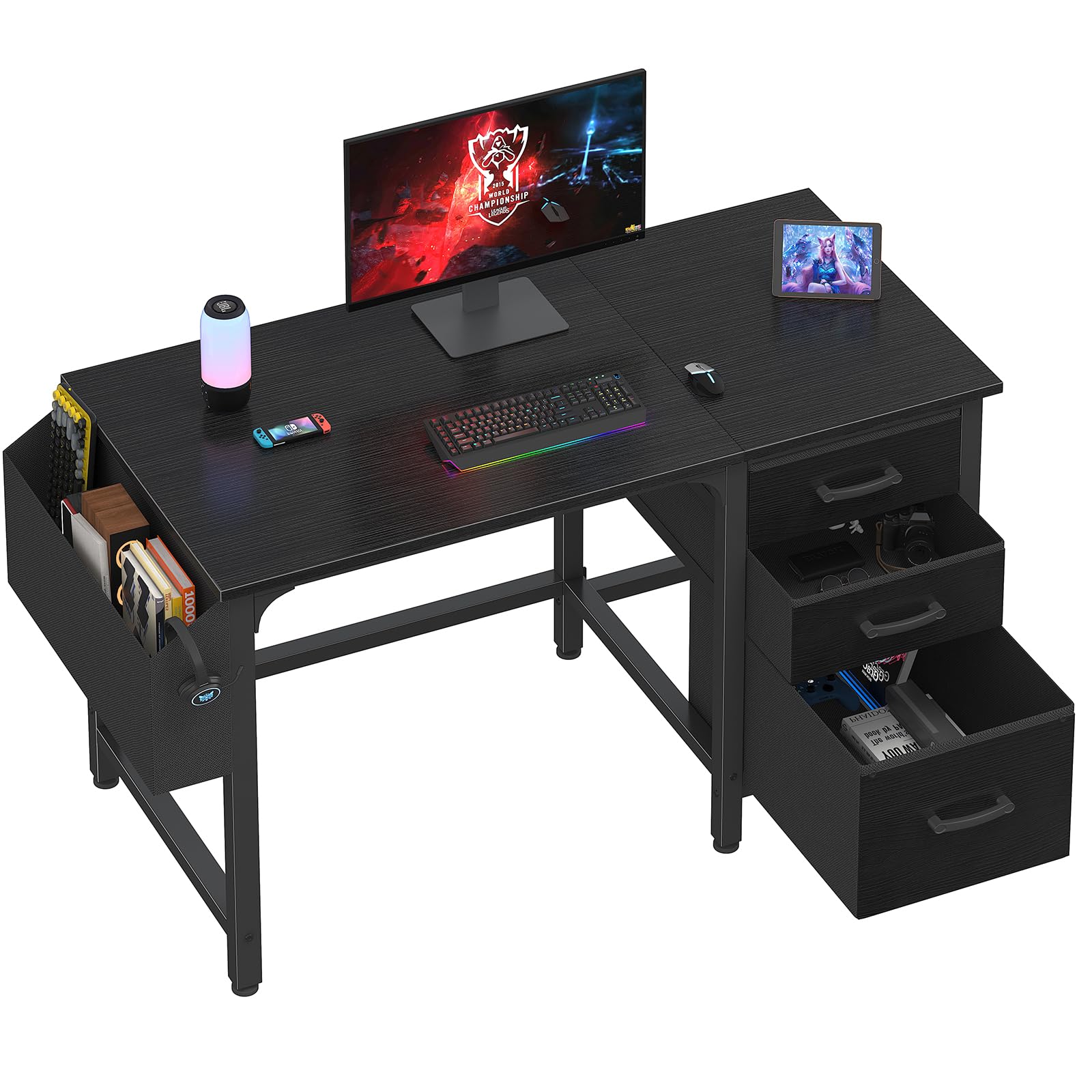 Lufeiya Computer Desk with File Drawers Cabinet, 47 Inch Reversible Home Office Desks with Filing Ca
