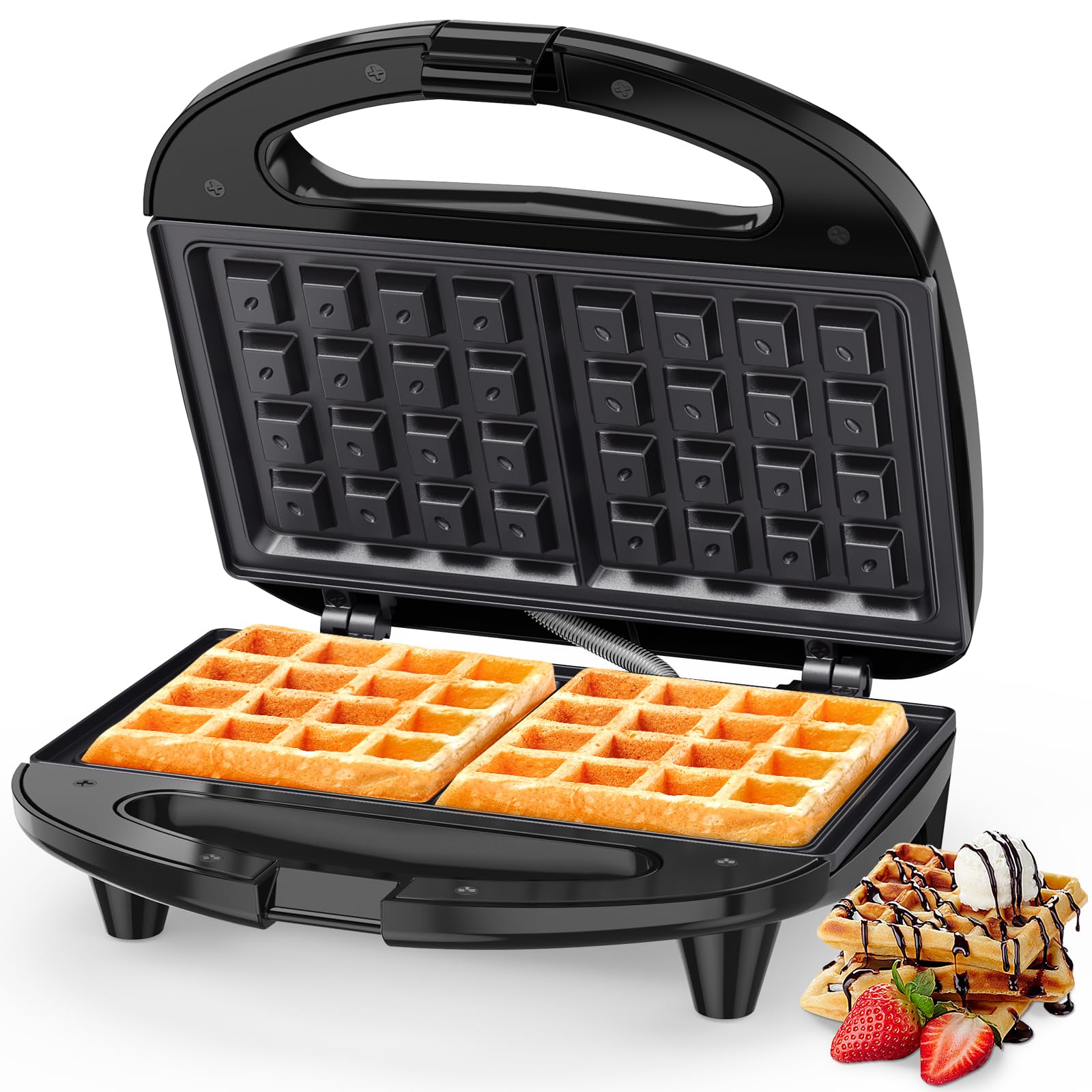 Snailar Waffle Maker, 2 Slice Non-Stick Waffle Iron, Belgian Waffle Machine with Indicator Lights, PFOA Free, Perfect fo