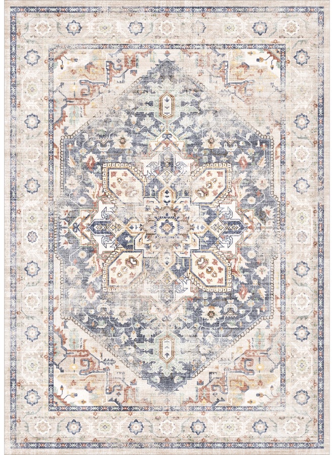 Noon East Carpet Rug Anti-Slip- Size- 91 x 153 (3x5 ft) | Color- Blue Khaki |Vintage Boho| Ideal as 