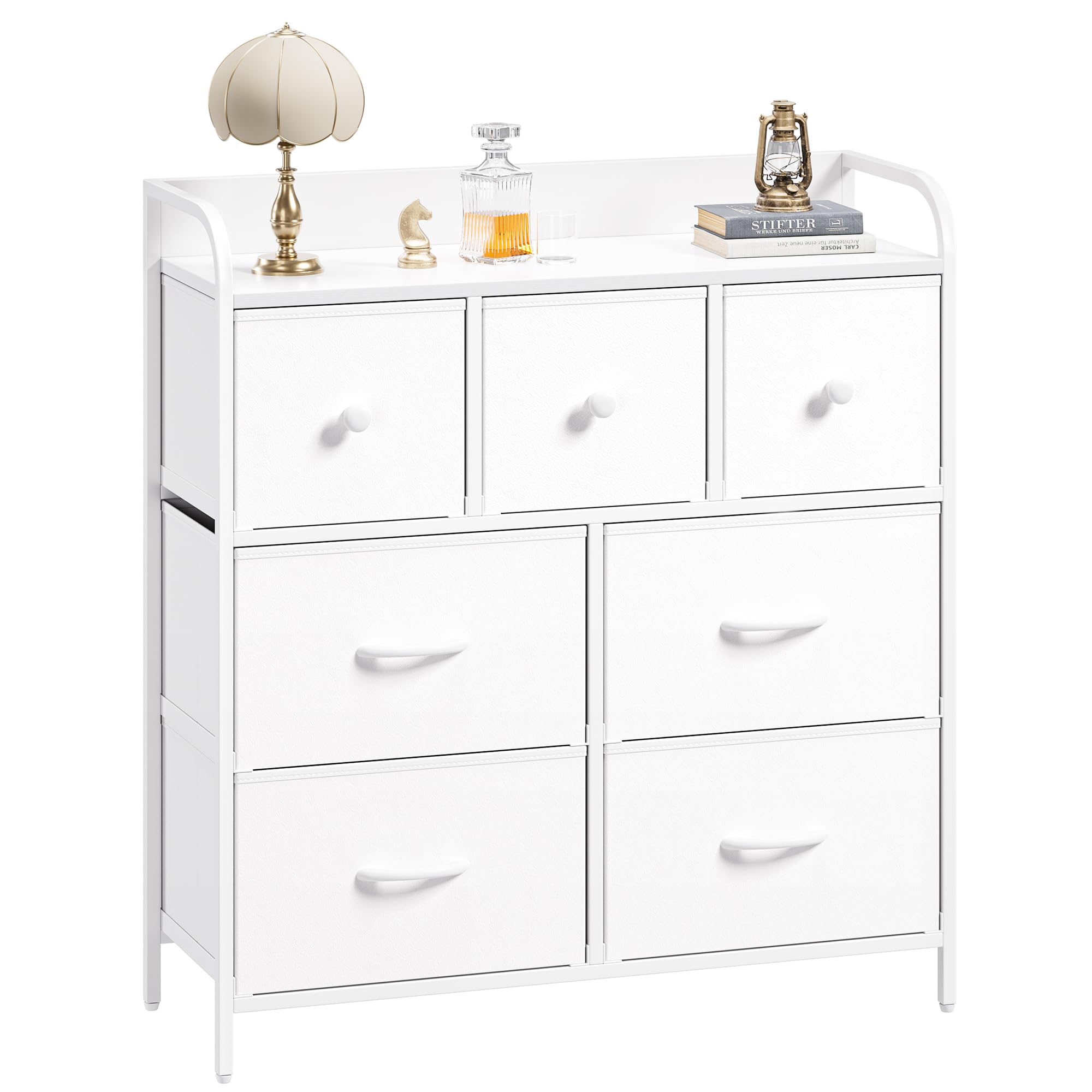 Nicehill Chest of Drawers, Dresser for Bedroom with 7 Drawers, Wood Top, Sturdy Steel Frame, Storage