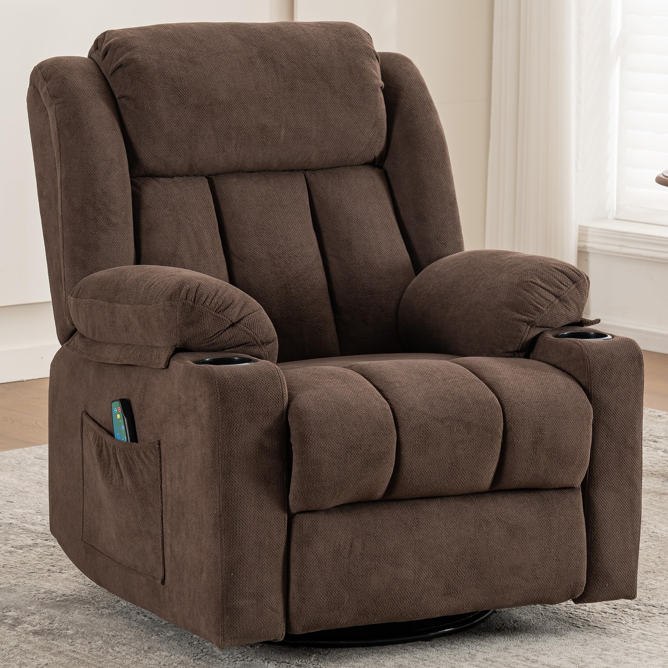 Ketaiyou Rocker Swivel Recliner Chair for Adults, Overstuffed Large Manual Recliner Glider with Mass