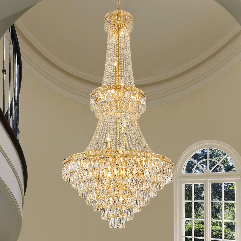 26-Light Large High Ceiling Chandelier, Gold Modern Crystal Chandeliers Luxury Foyer Entrance Chandeliers for Staircase