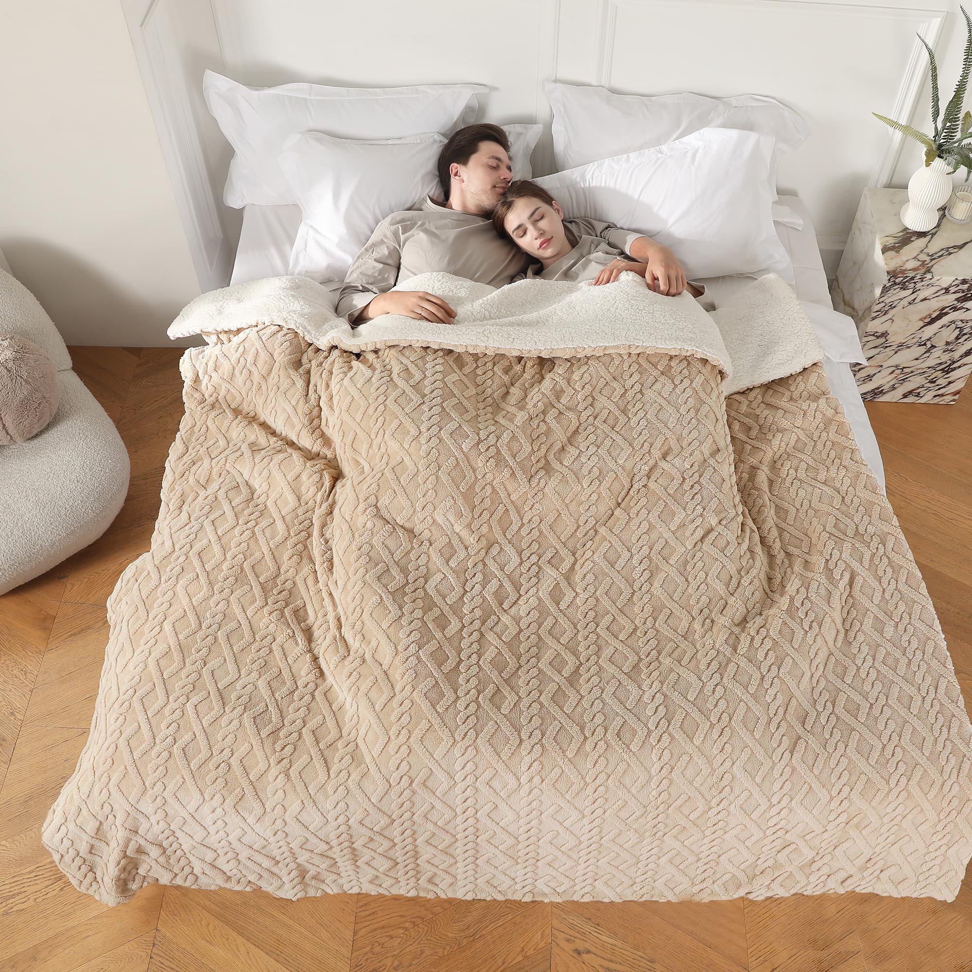 Electric Heated Blanket, 3D Pattern Design, Queen Size Sherpa Super Cozy Heated Blanket with 5 Heating Levels & 10 Hours
