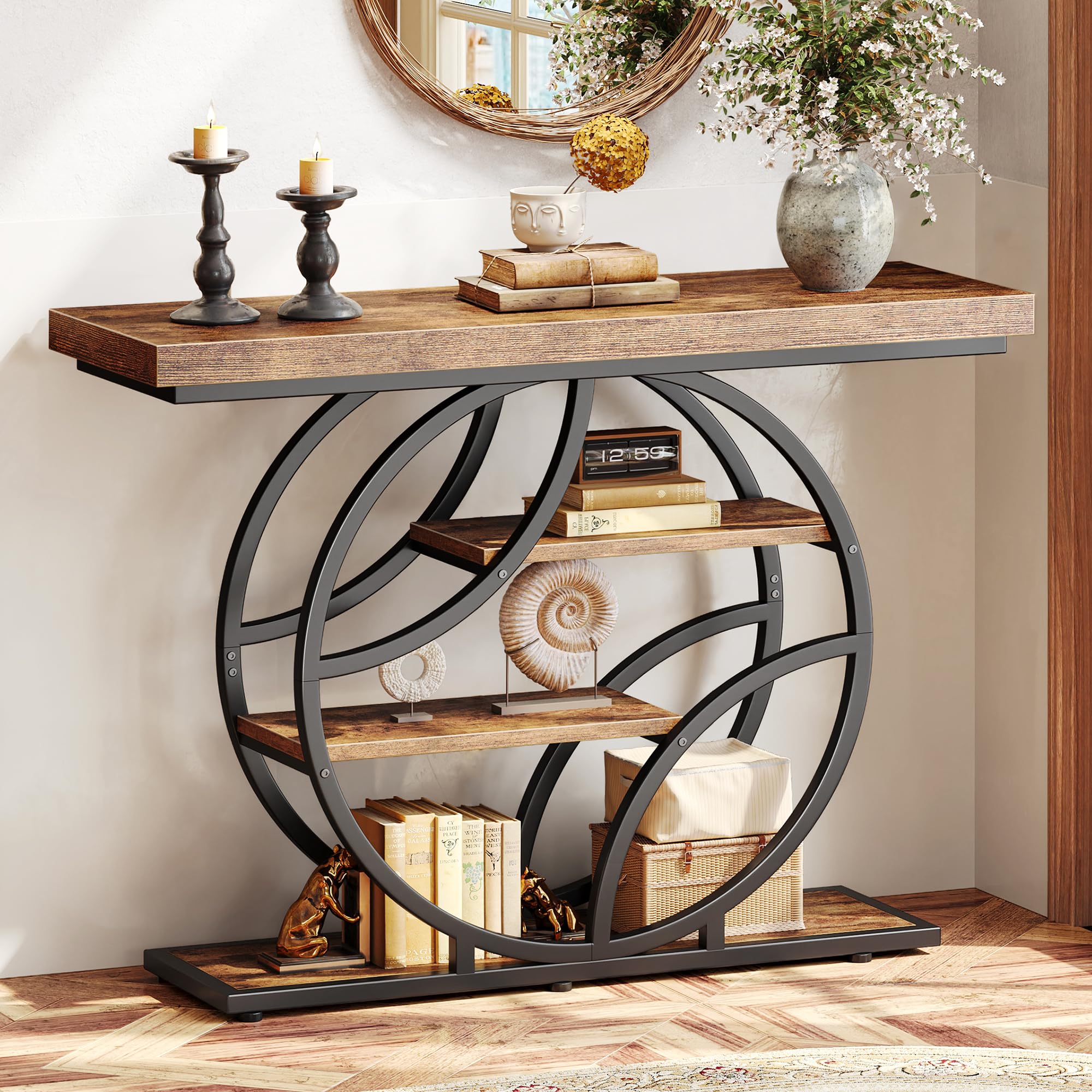 Huuger Modern Console Table, 41.3 Inch Sofa Table with Artistic Curved Metal Frame, Narrow Entryway Table for Hallway, L