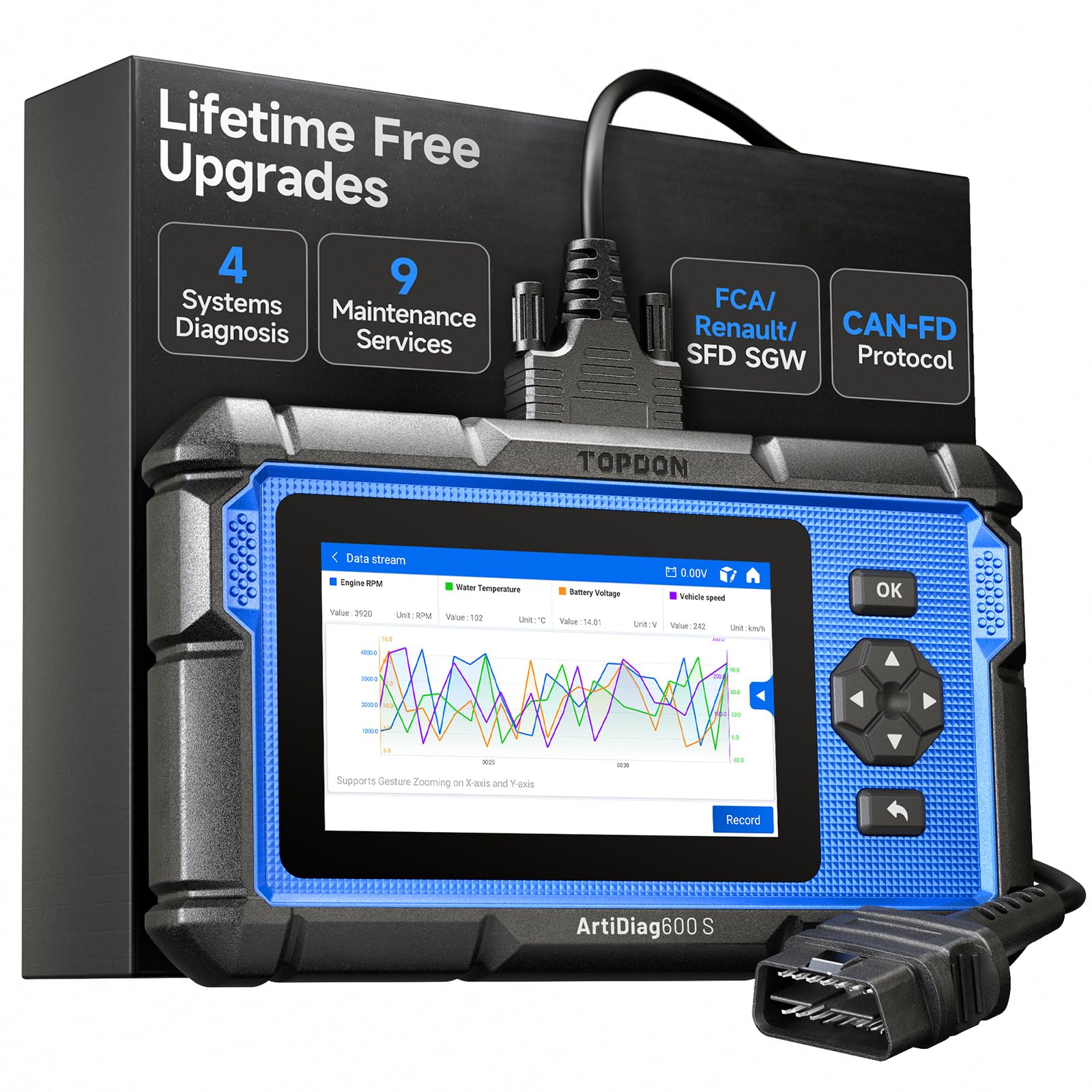 TOPDON ArtiDiag600S OBD2 Code Reader, Car Diagnostic Tool For 4 Systems, 9 Reset Function on Oil/ABS/SAS/TPMS/BMS/DPF/ET