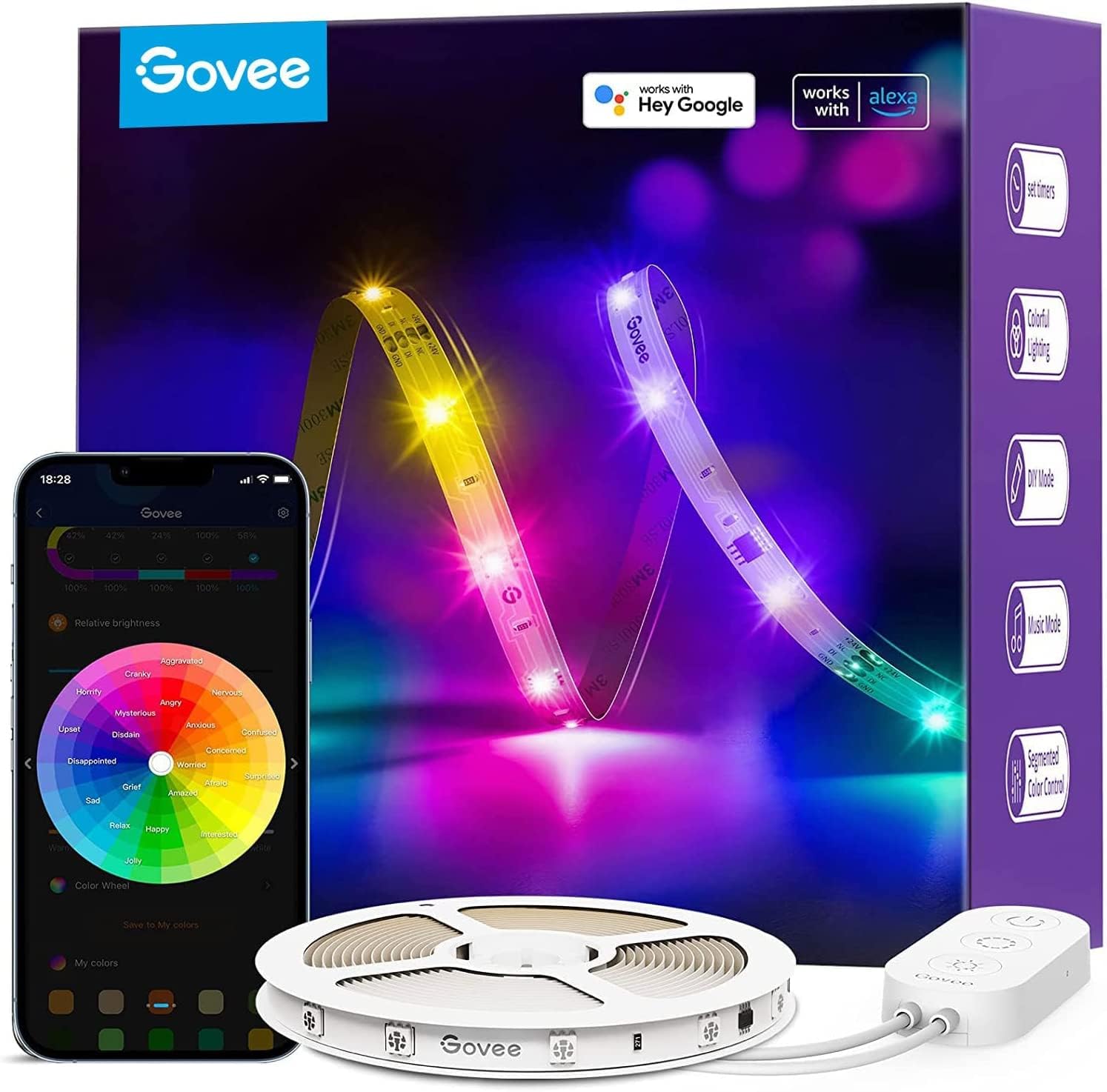 Govee RGBIC LED Strip Light 5m, Compatiable with Alexa and Google Assistant, WiFi Smart Strip Lights Color Changing Musi
