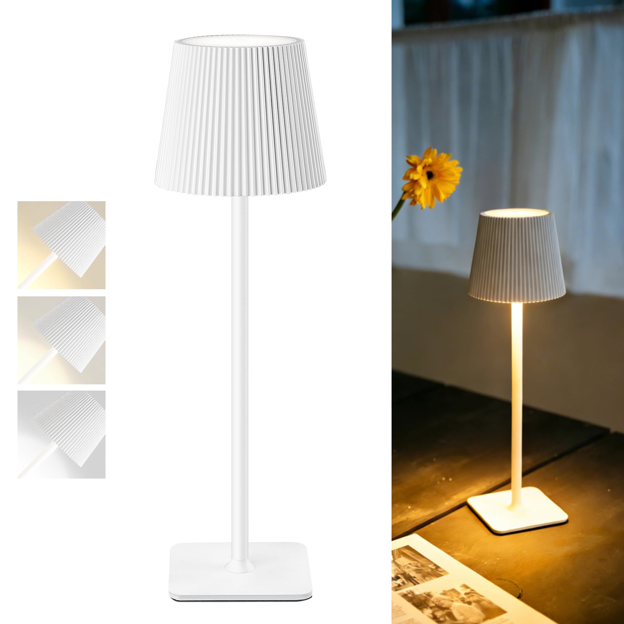 Cordless Rechargeable LED Table Lamp White Vela TL02 | IP54, 5200mAh battery, 8-10h runtime, USB rechargeable, Wireless,