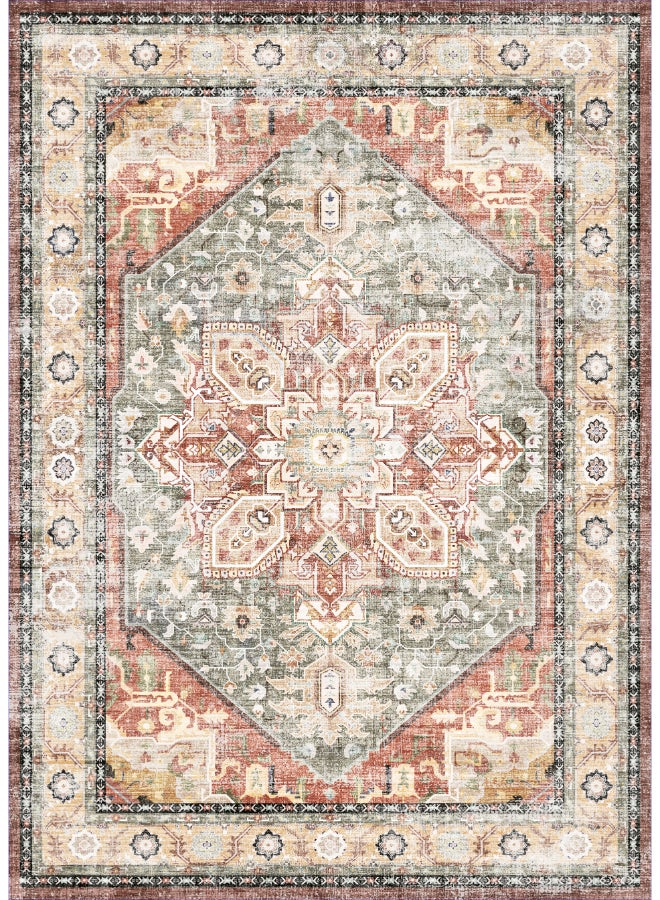 Noon East Carpet Rug Anti-Slip- Size- 91 x 153 (3x5 ft) | Color- Rust & Blue |Vintage Loomed| Ideal 