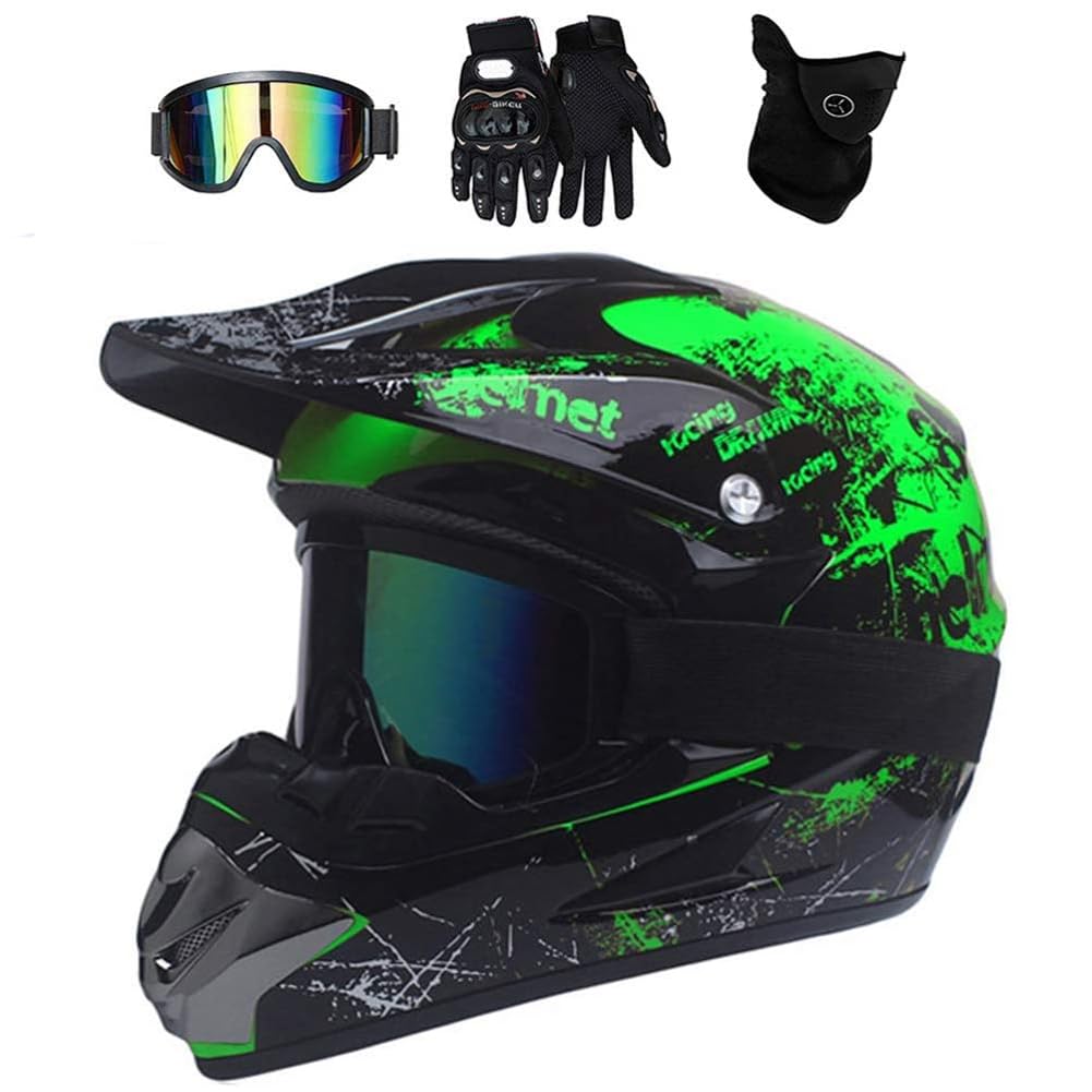 Motocross Helmet, with Goggles Mask Gloves, Youth Kid Full-Face Off Road Motorcycle Crash Helmet, MTB BMX Downhill Quad 