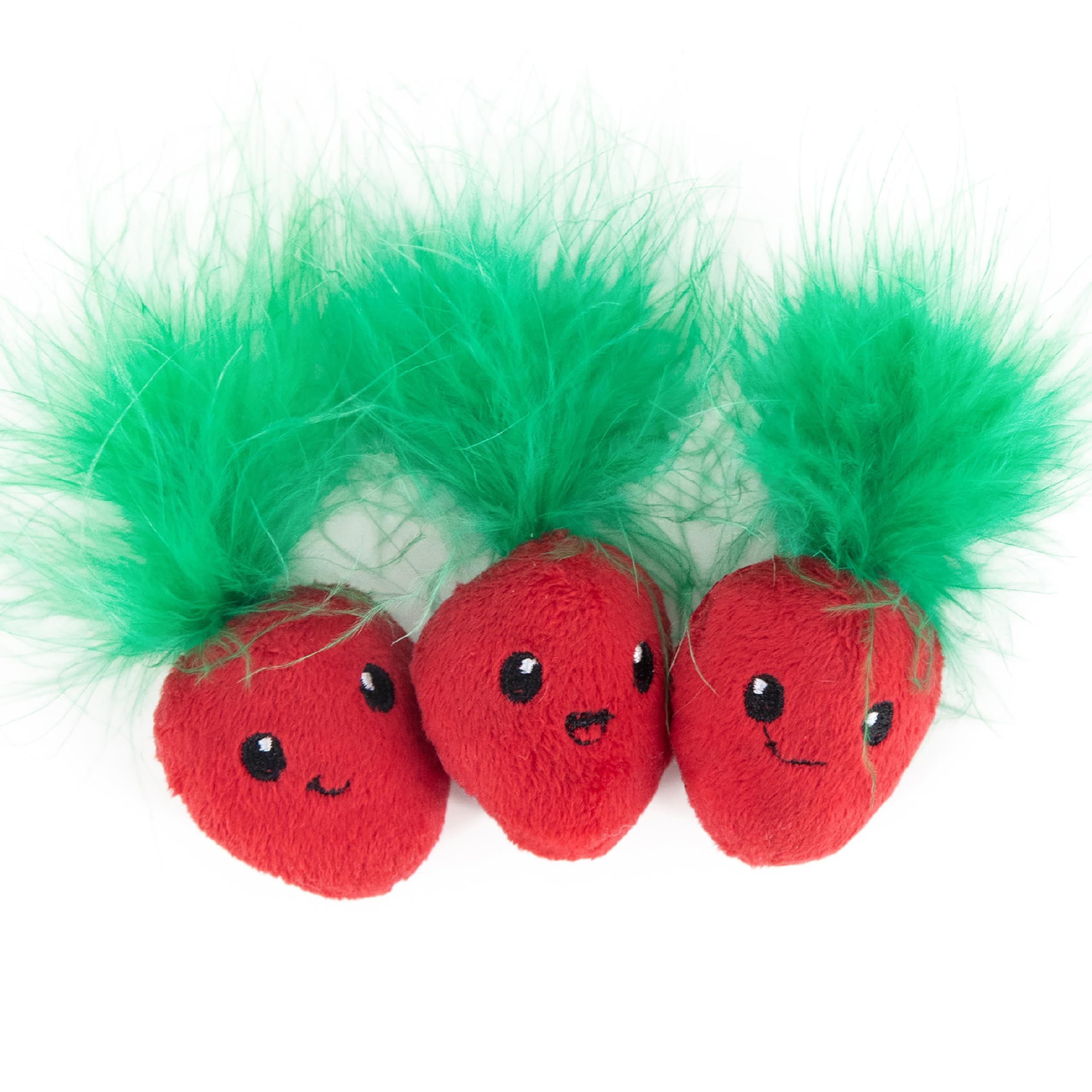 Catstages Strawbabies 3-Pack Catnip Cat Toys for Dental Health, Feather & Crinkle Teething Toys for Kittens and Indoor C