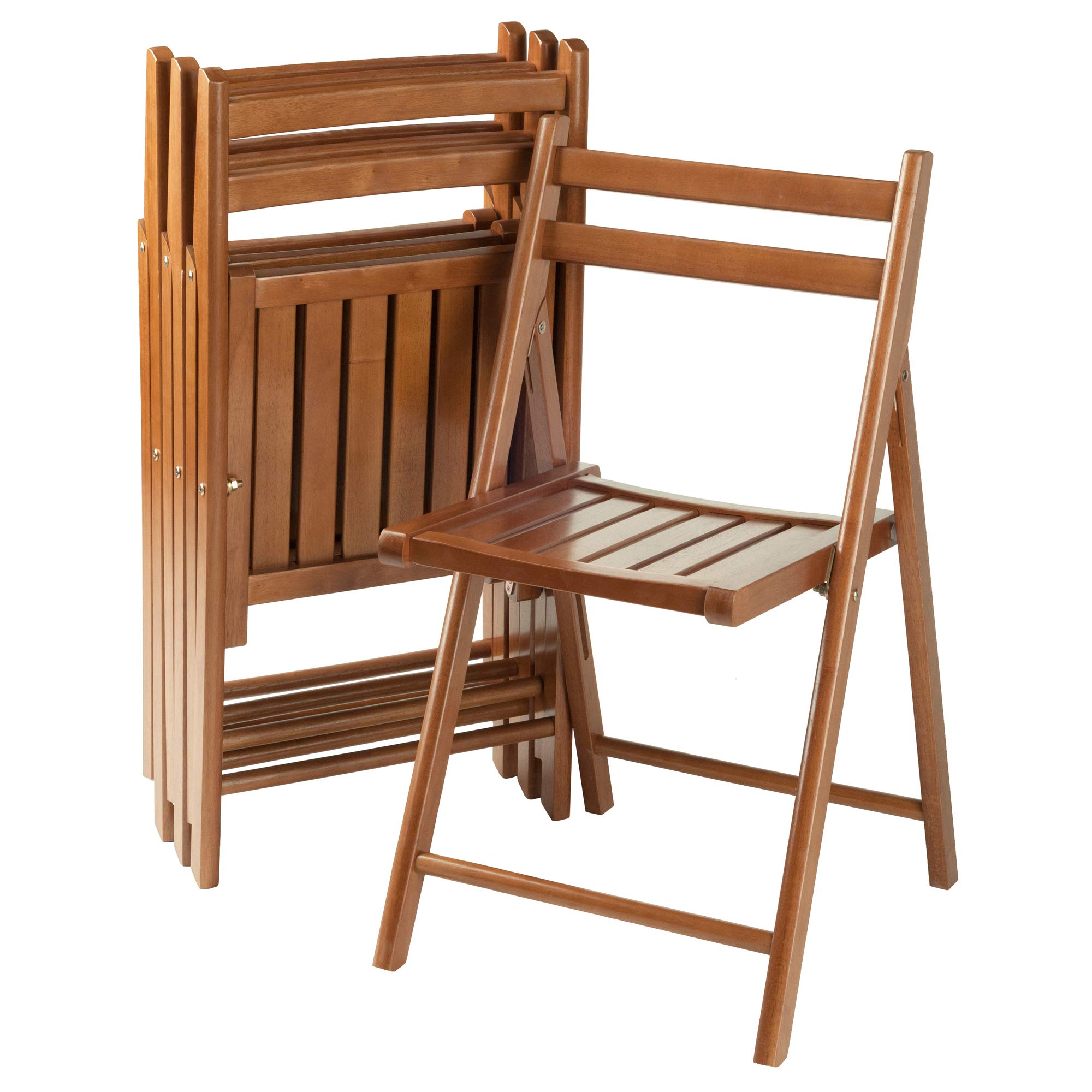 Winsome Robin Folding Chair Set of 4 in Teak, Convenient & Lightweight Portable Kitchen & Dining Chairs for Small Homes 