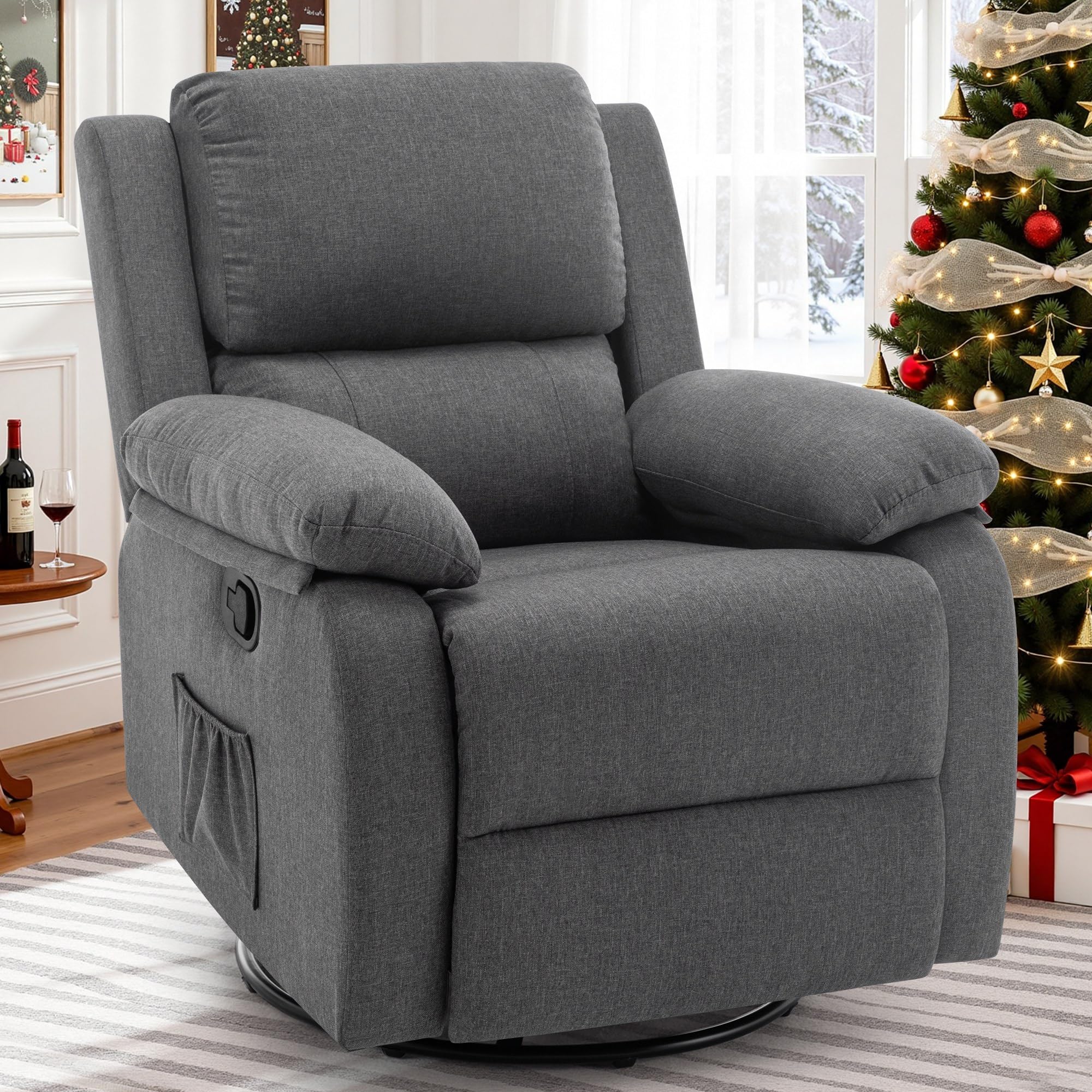 Korser Recliner Chair, 360 Swivel Rocker Chair for Adults, Small Rocking Recliner for Small Spaces, 