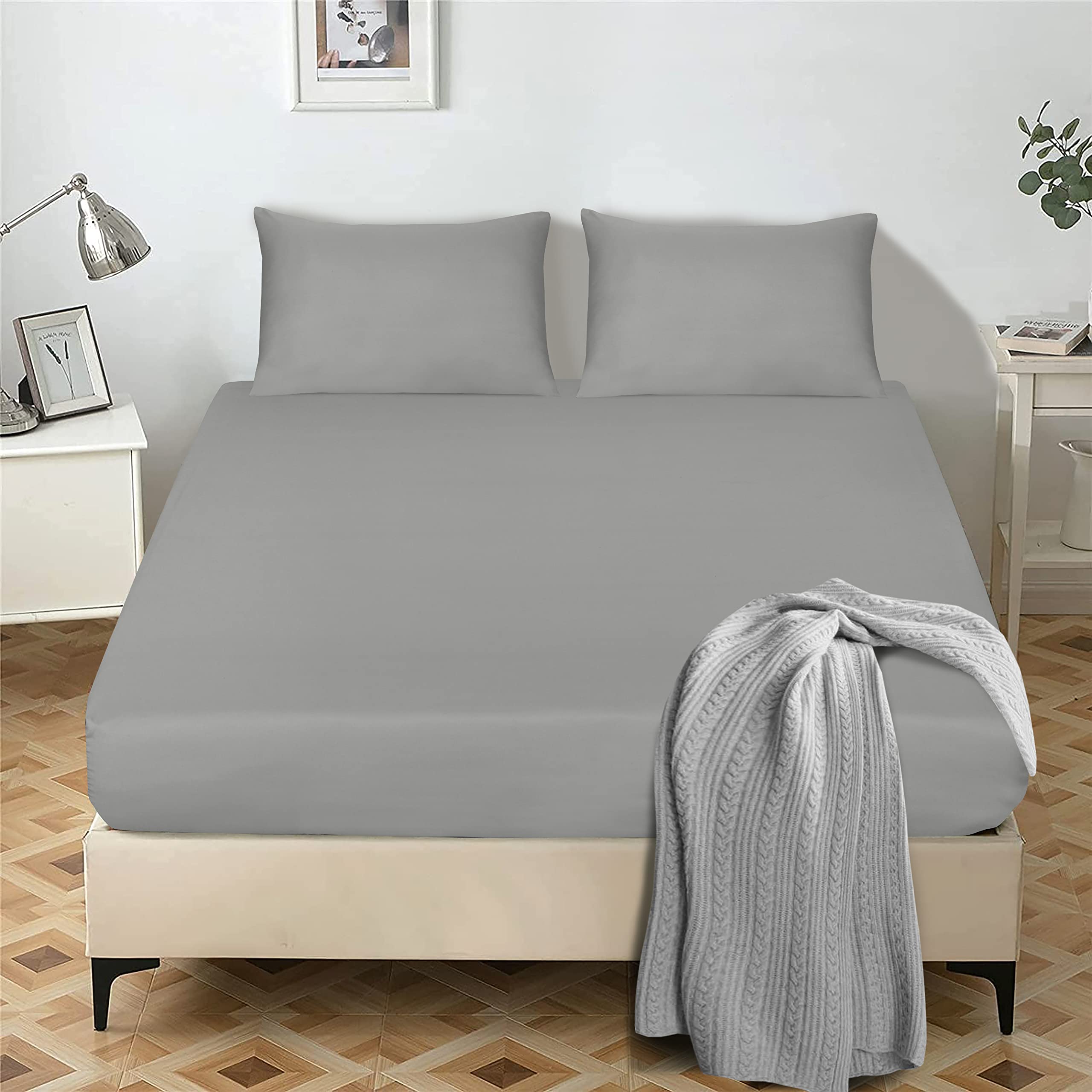 My home store Double Fitted Sheet 25 cm Deep Brushed Microfiber Ultra Soft No-Iron Wrinkle-Resistant