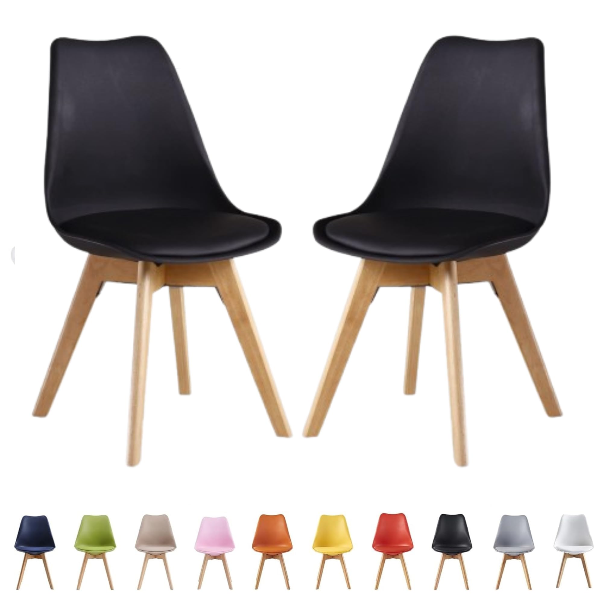 Single Set of 2/4/6 Retro Modern Dining Chairs – Lorenzo Plastic Chairs with Cushioned Pad Seat & So