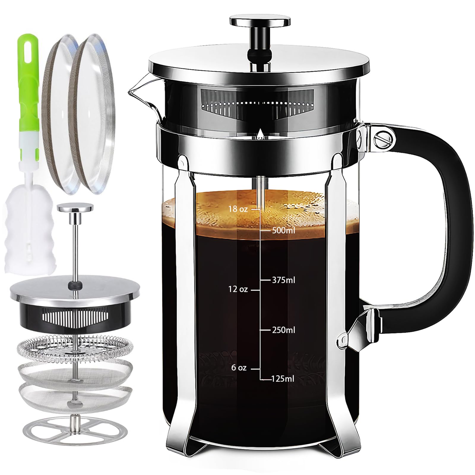 YMMIND French Press Coffee Maker 304 Stainless Steel Coffee Press,with 4 Filters System, Heat Resist