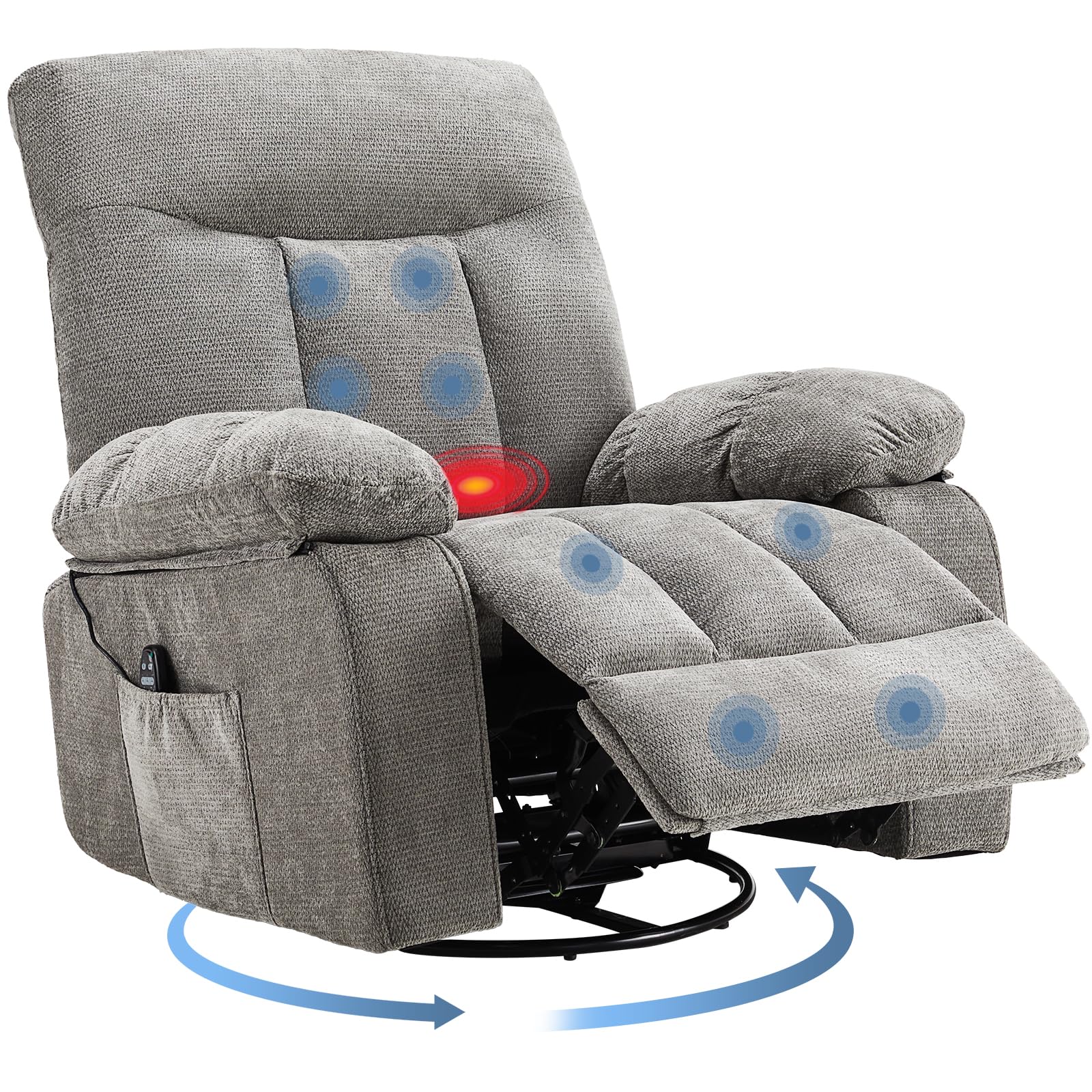DUMOS Rocker Recliner Chair, Swivel Recliner with Vibration Massage & Lumbar Heating, 270° Rotating 