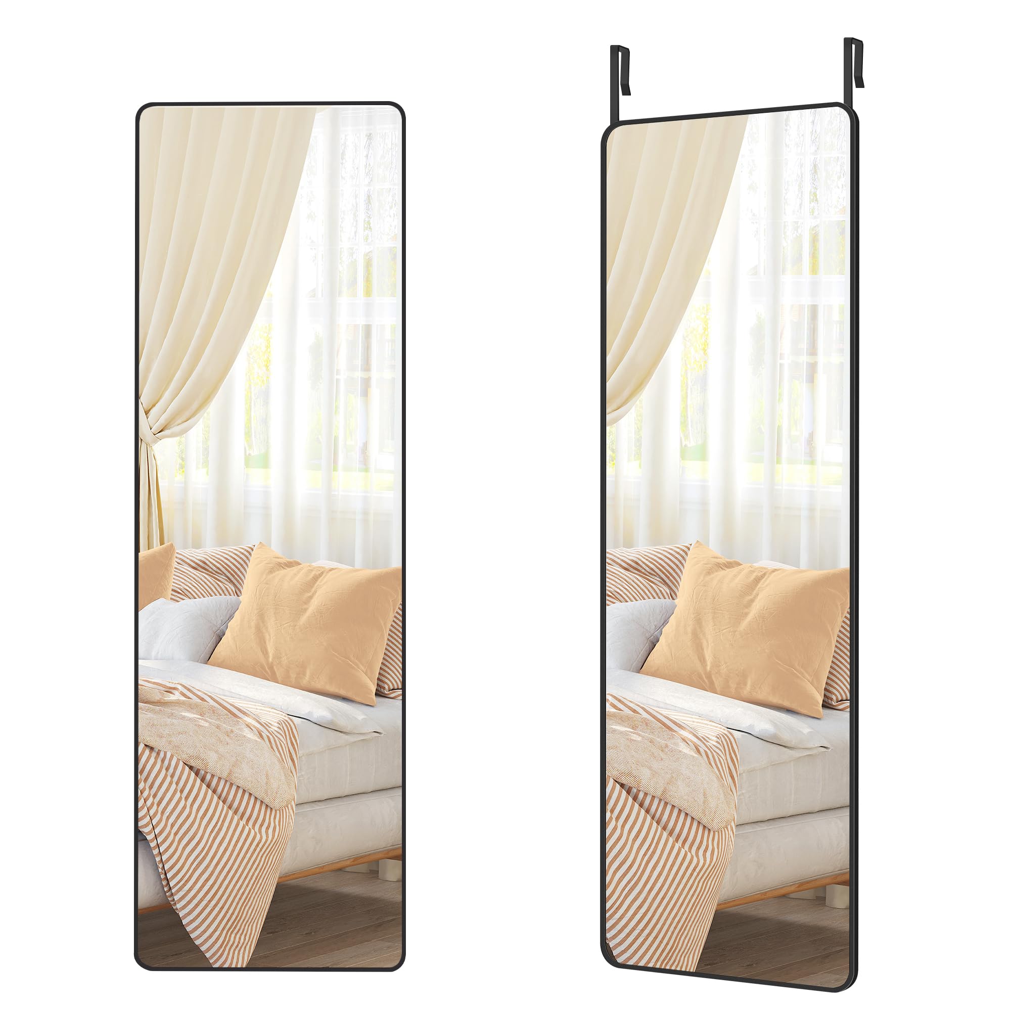 SONGMICS Full Length Hanging Mirror, 120 x 40 cm, Rectangular Full Body Mirror, Over the Door or Wall Mounted, Tempered